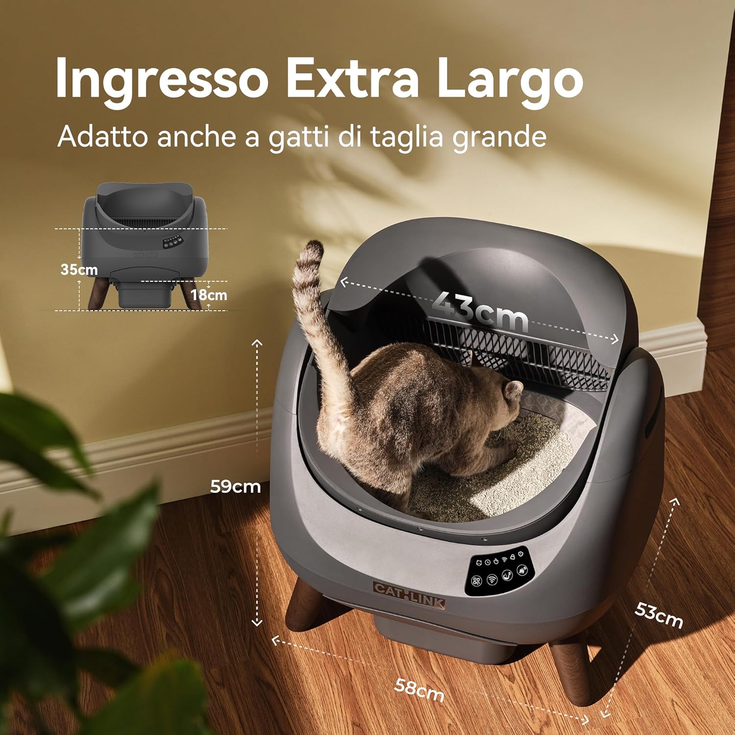 Thumbnail 1 de CATLINK Lettiera autopulente per gatti con ingresso dall’alto e Wi‑Fi 5 GHz, capienza XL 12L (grigio antracite)