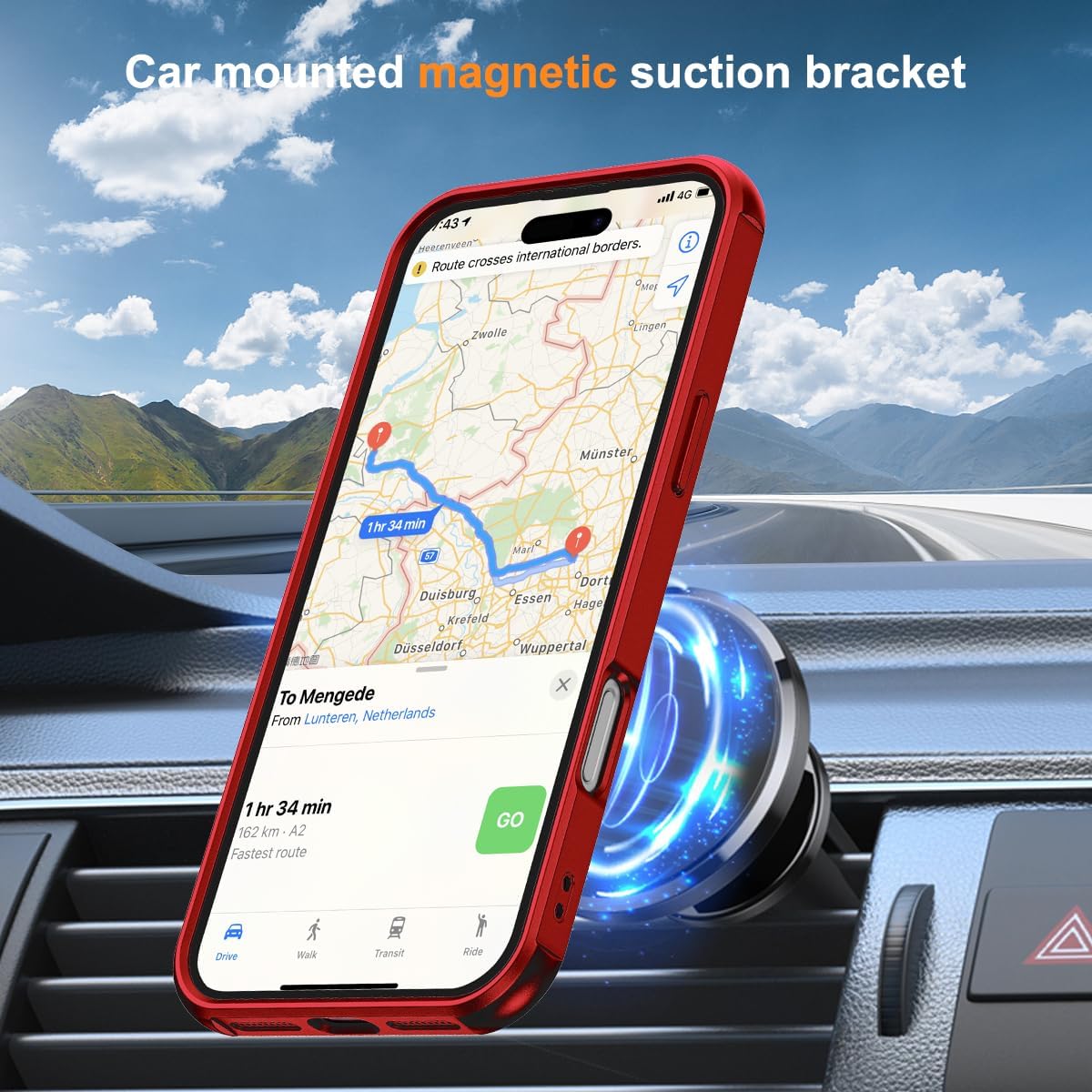 Detalle de Skylmw SKYLMW Compatible with iPhone 17 Pro Max Case (6.9") with Invisible Magnetic O-Ring Stand, Mag-Safe, Red