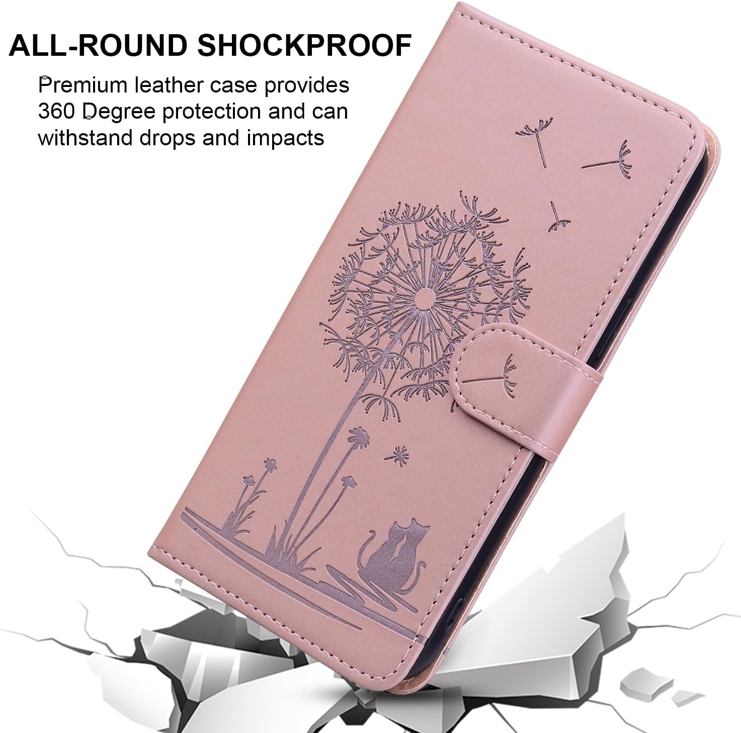 Detalle de Nbziyoo Handyhülle für iPhone 16 Klappbar: Flip Wallet Case mit Kartenfach, Magnetverschluss und Standfunktion – Rosa