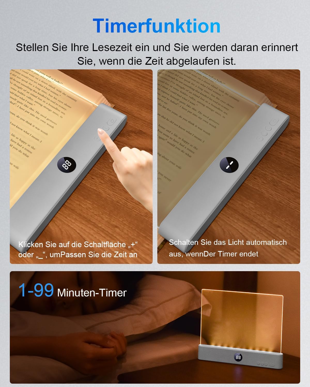 Thumbnail 4 de AdalyRoma leeslamp voor boeken, 20 leds, 3 kleurtemperaturen en timer