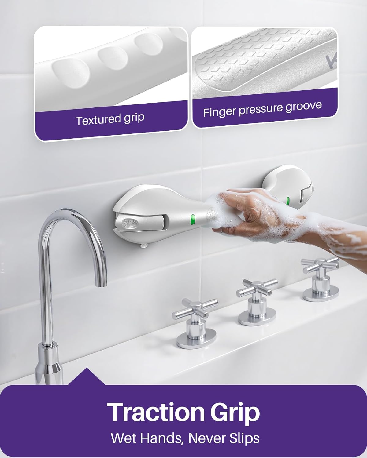 Thumbnail 5 de KEKOY 17.5 Inch Suction Grab Rails with Indicator (No-Drill, Removable) for Bathroom, Bathtubs & Toilets