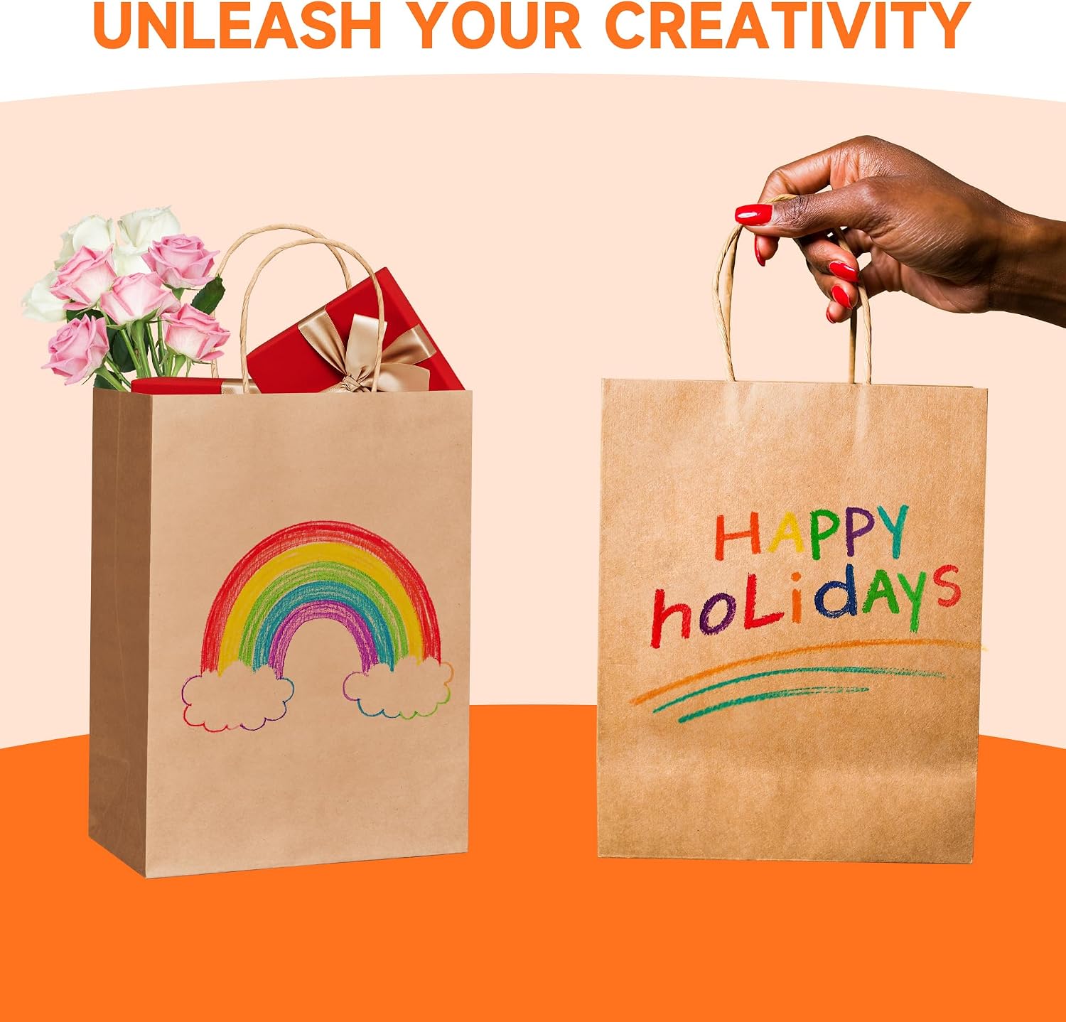 Thumbnail 4 de METAPRINT Brown Paper Gift Bags with Handles in Bulk (100 pcs) – 8x4.5x10.8 inch Kraft Bags