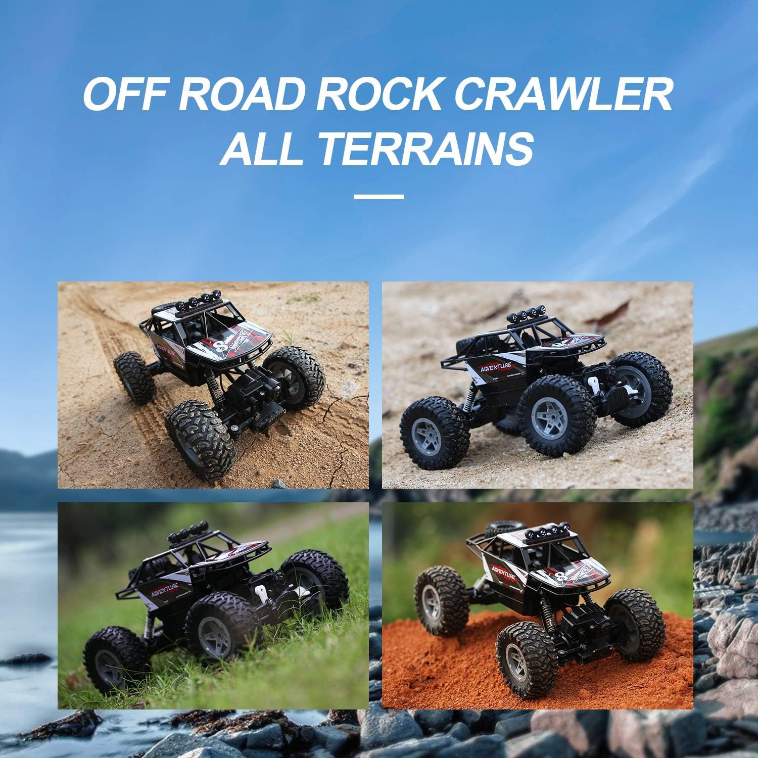 Detalle de DEERC 1:14 RC Monster Truck 4WD Rock Crawler (Metal Body, Dual Motors, 2.4GHz, LED) – With 2 Batteries