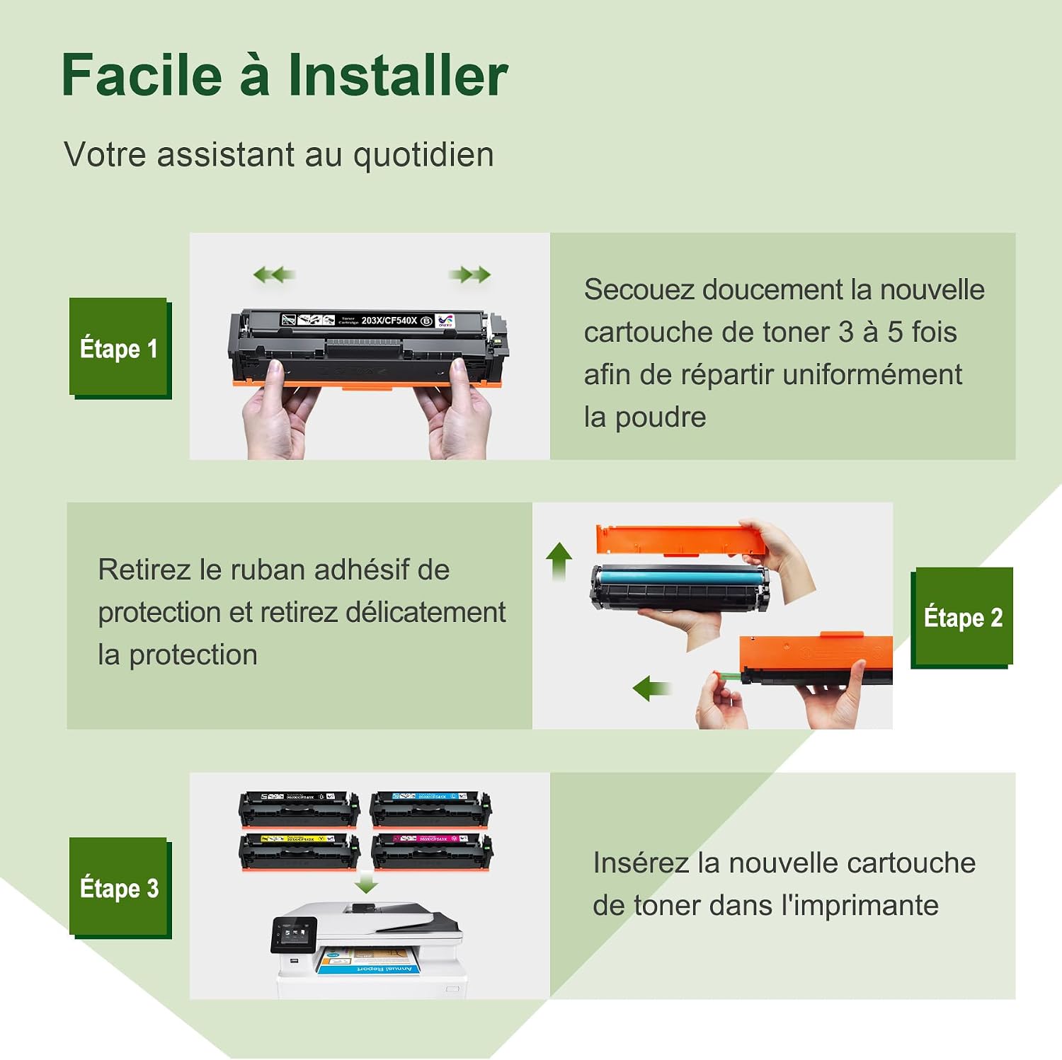 Detalle 2 de ONLYU 203X Cartouche de Toner Compatible pour HP Color LaserJet Pro MFP M281fdw et M254 — Pack 4 (CF540X CF541X CF542X CF543X)