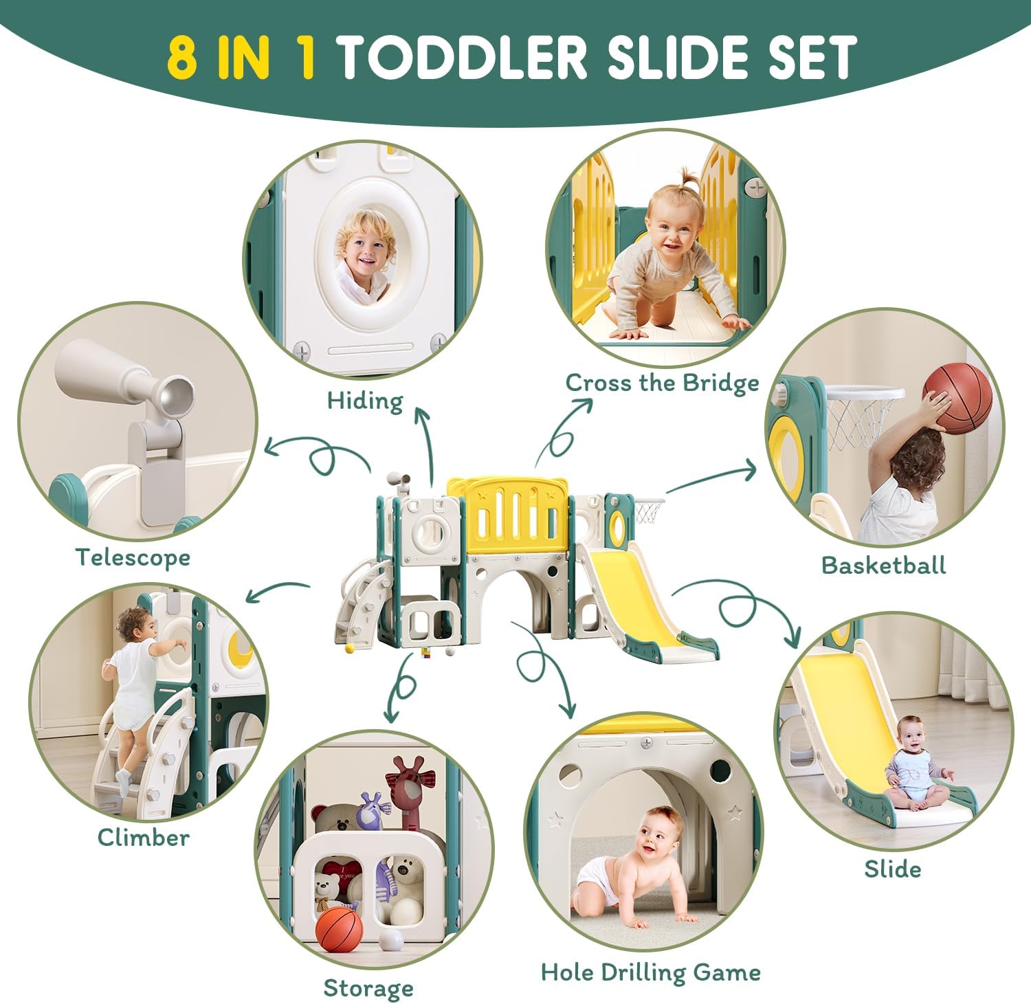Detalle 2 de 8 in 1 Toddler Slide Set 61x87x41.7" 🛝