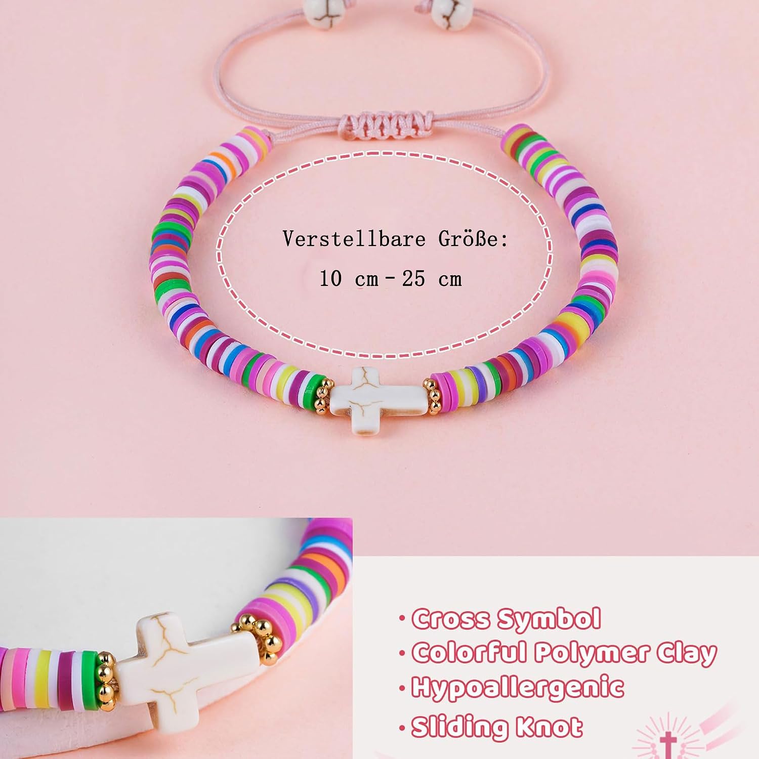 Thumbnail 5 de Fezodo Kreuz-Armband zur Kommunion, Taufe & Konfirmation für Mädchen – mit verstellbarem Baumwollseil