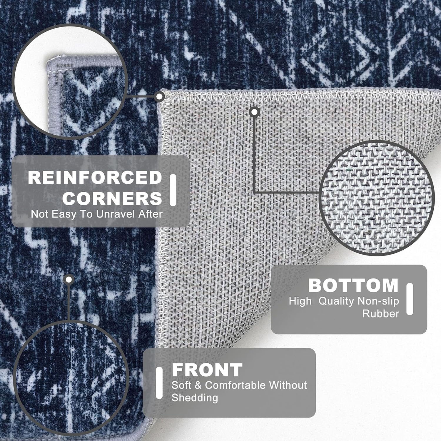 Thumbnail 4 de KILOCOCO Boho Entryway Rug 2x3 (Dark Blue Geometric) — Machine Washable Non-Slip Kitchen & Door Mat