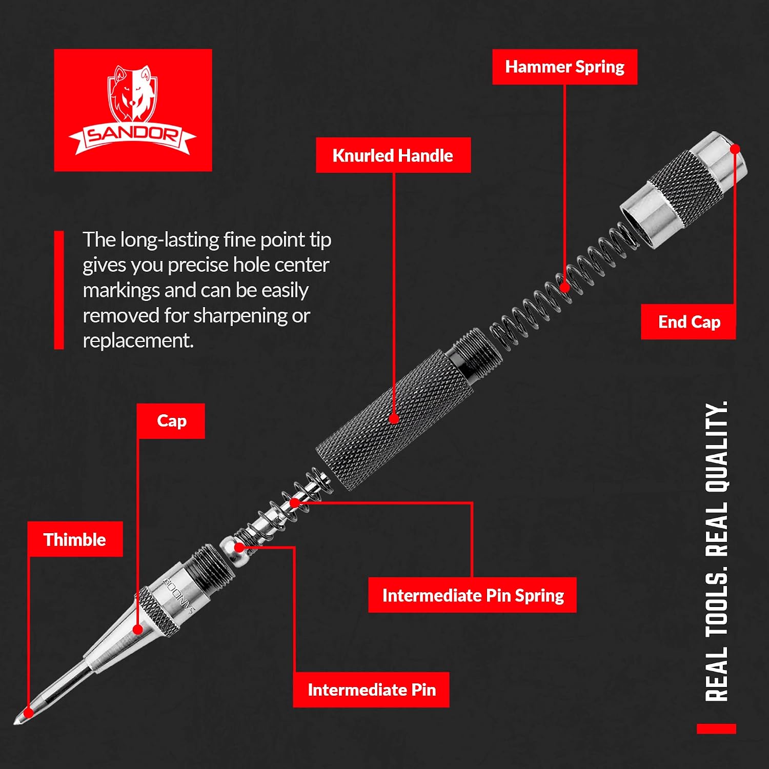 Thumbnail 1 de Lot de 2 poinçons automatiques robustes en acier trempé avec capuchon moleté et étui rigide – Sandor Tool