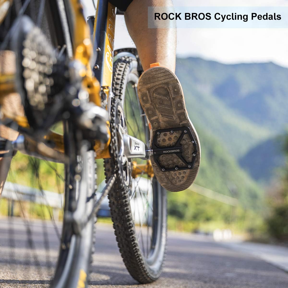 Detalle 2 de ROCKBROS Mountain Bike Pedals: Flat Aluminum 9/16" Sealed Bearing for MTB, Road, and More
