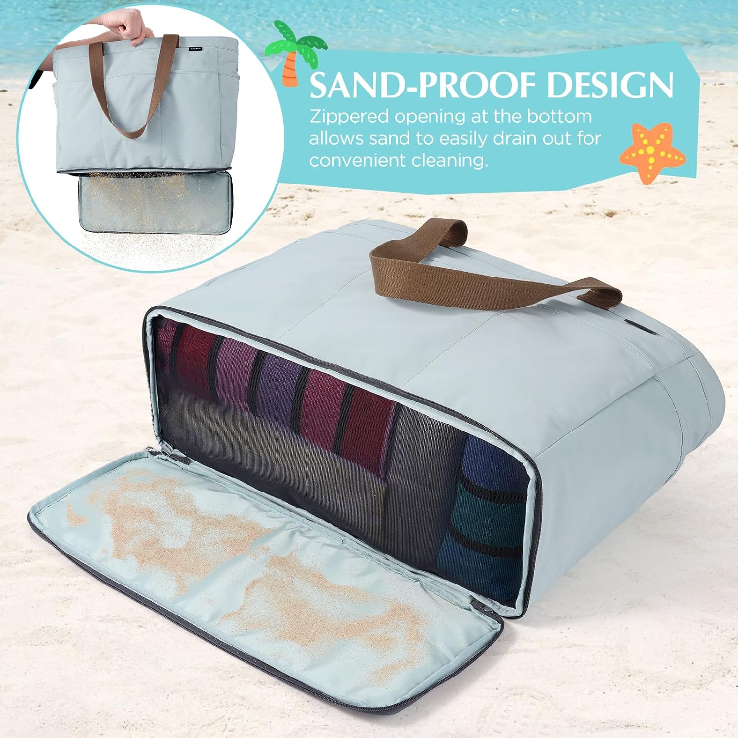 Detalle de GAGAKU Sac de plage XXL avec compartiment isotherme et grande capacité – bleu