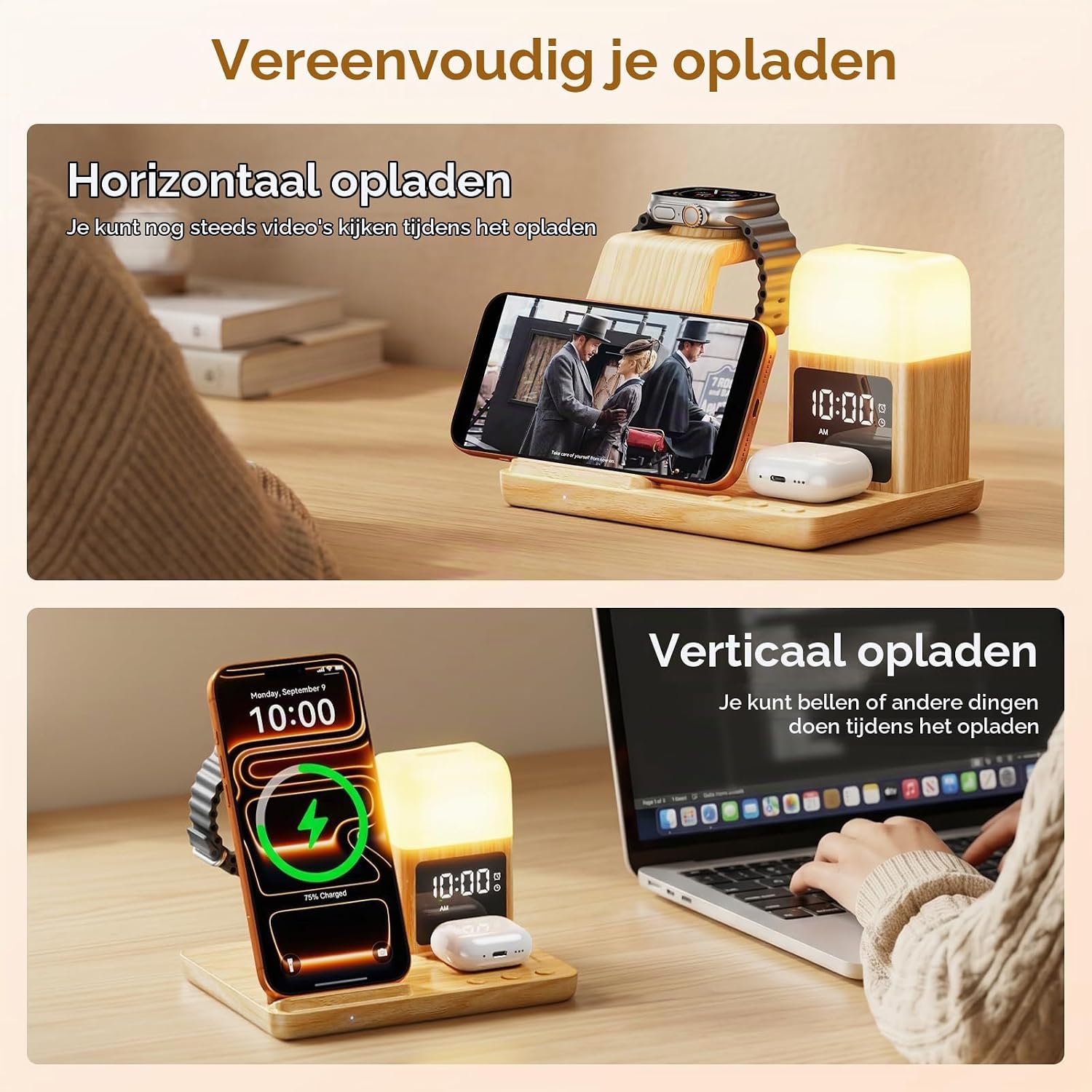 Detalle de Augnner 6-in-1 draadloos laadstation voor iPhone, Apple Watch en AirPods
