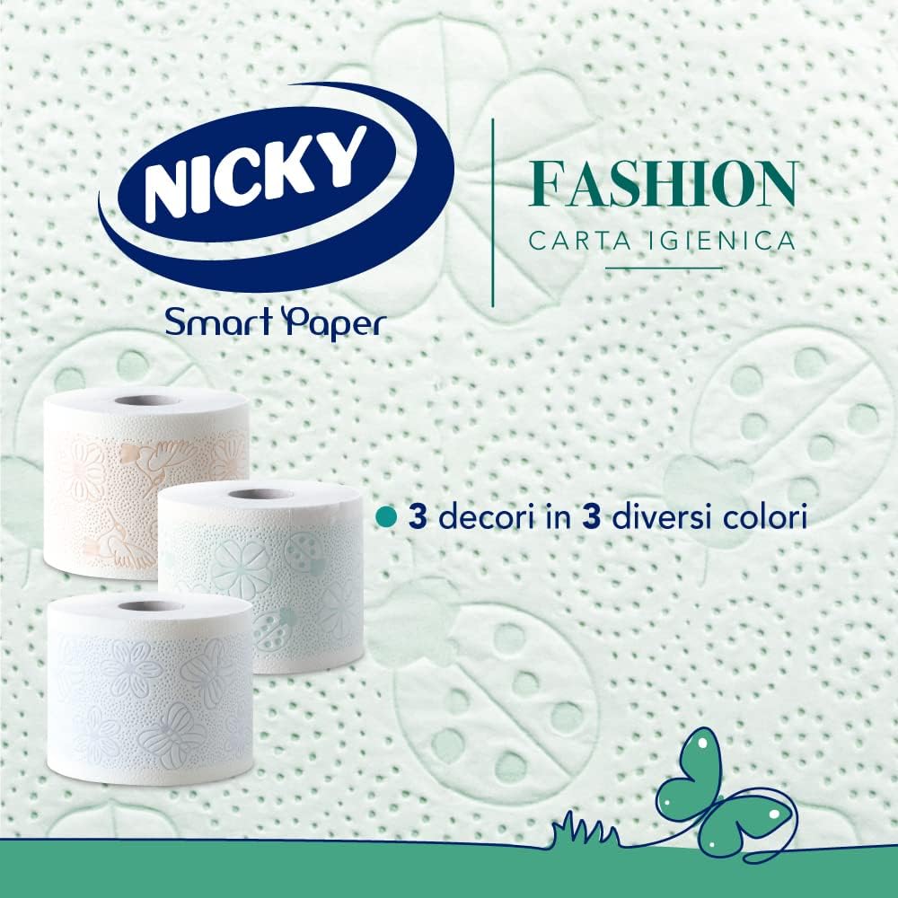 Thumbnail 3 de Nicky Fashion Carta Igienica – Confezione da 36 Maxi Rotoli a 4 Veli, Decorata e Profumata al Talco, Made in Italy