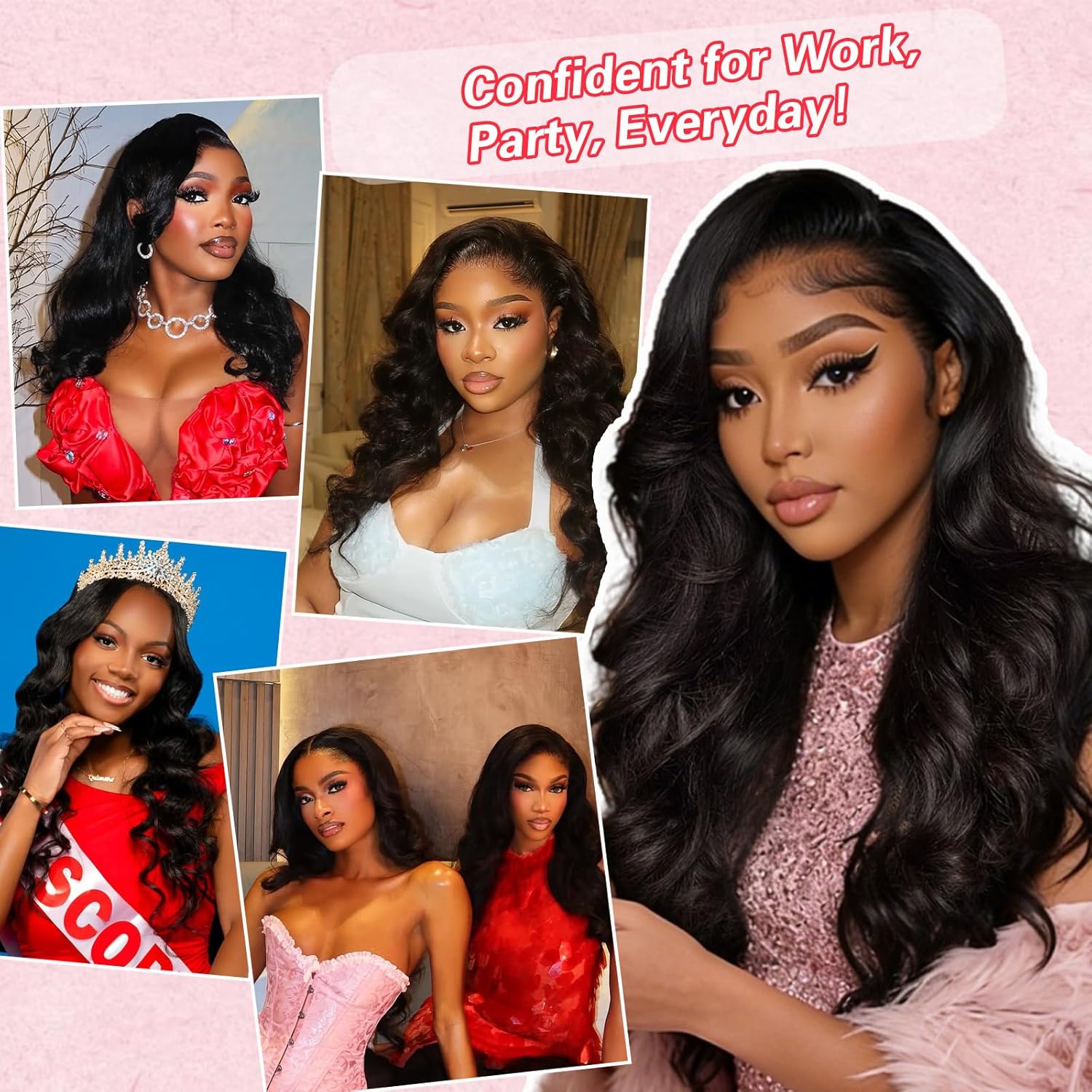 Thumbnail 5 de olimaruly 18-inch 100% Virgin Human Hair Body Wave Half Wig (Natural Black) – Drawstring, Glueless Wear & Go