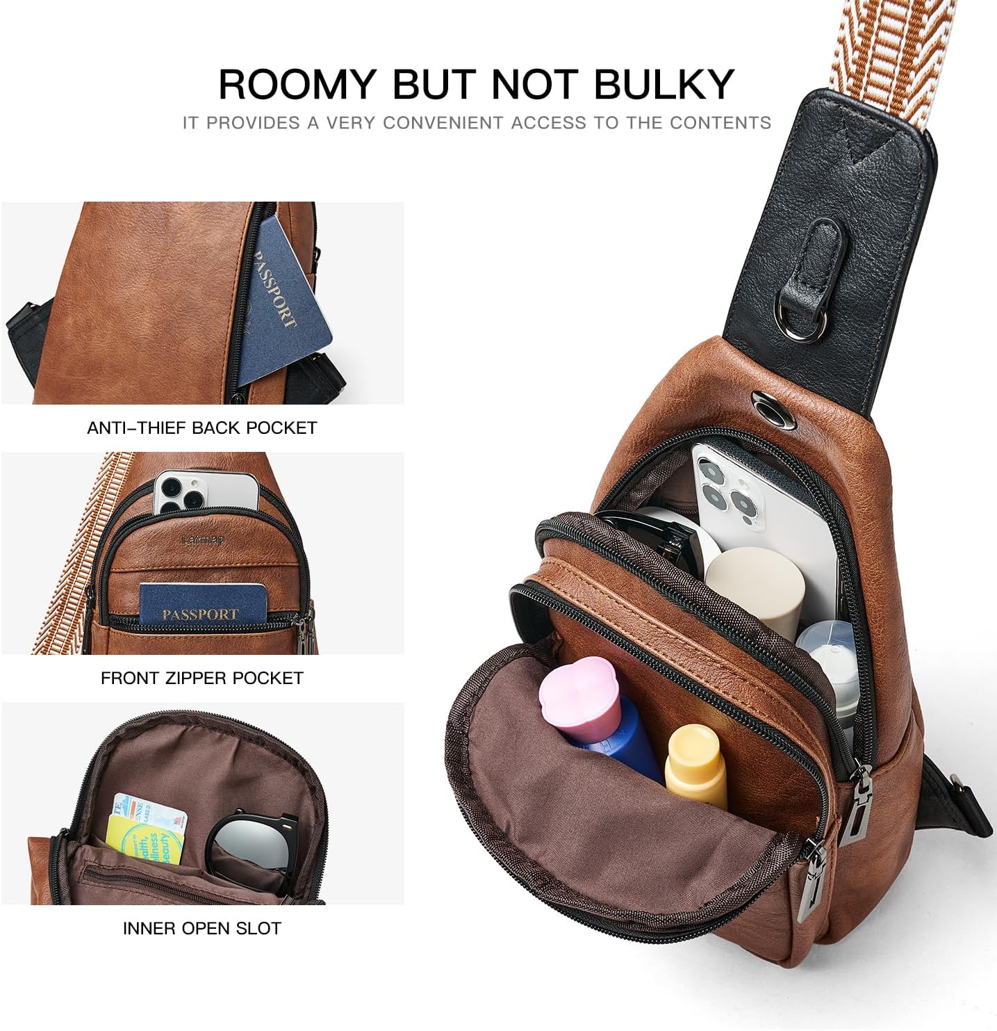 Thumbnail 4 de LATMAP Leather Small Sling Bag: Crossbody/Chest Bag for Women & Men
