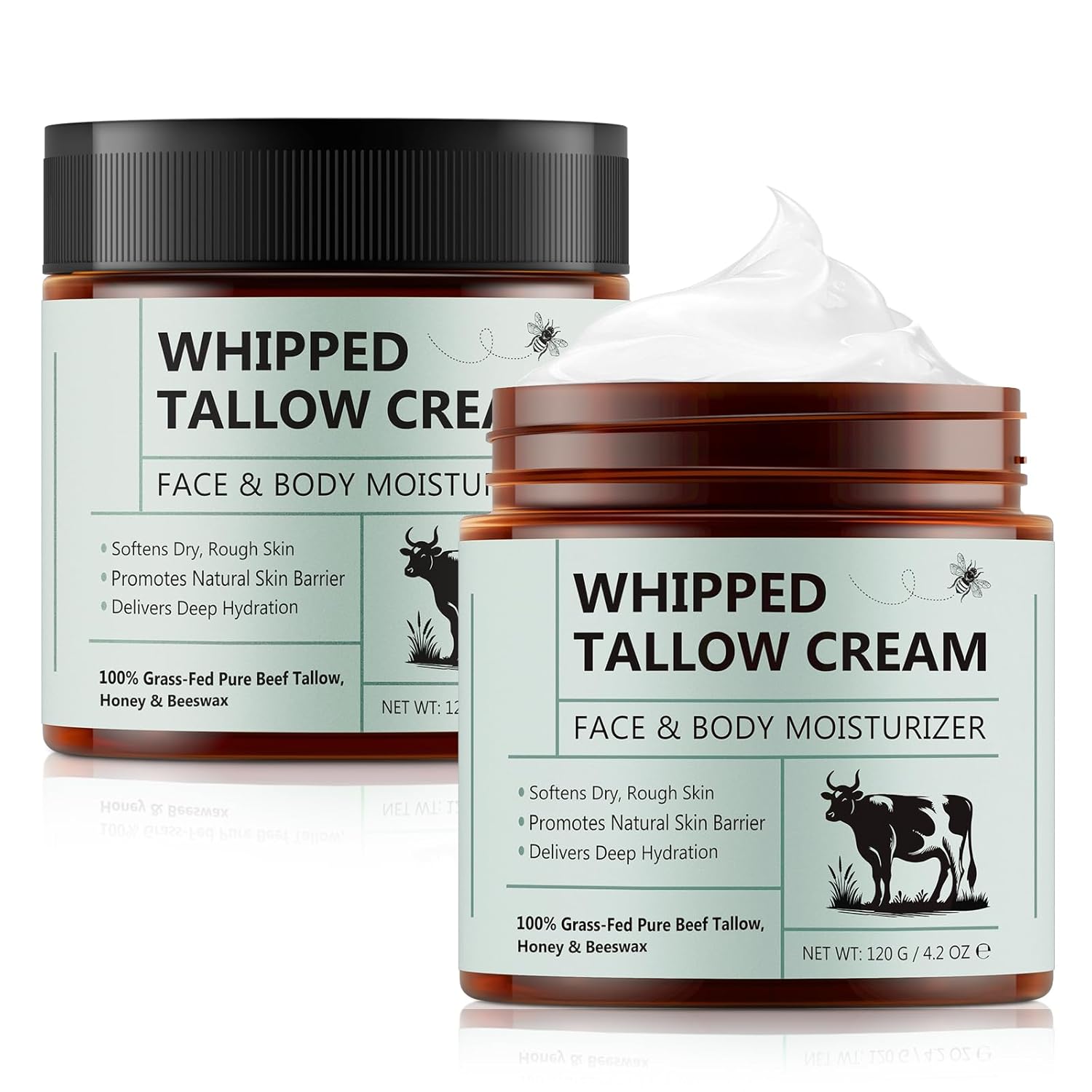 Detalle de Beef Tallow Creme 2er-Pack – Rindertalg & Honigbalsam für Tiefenhydration von Gesicht & Körper
