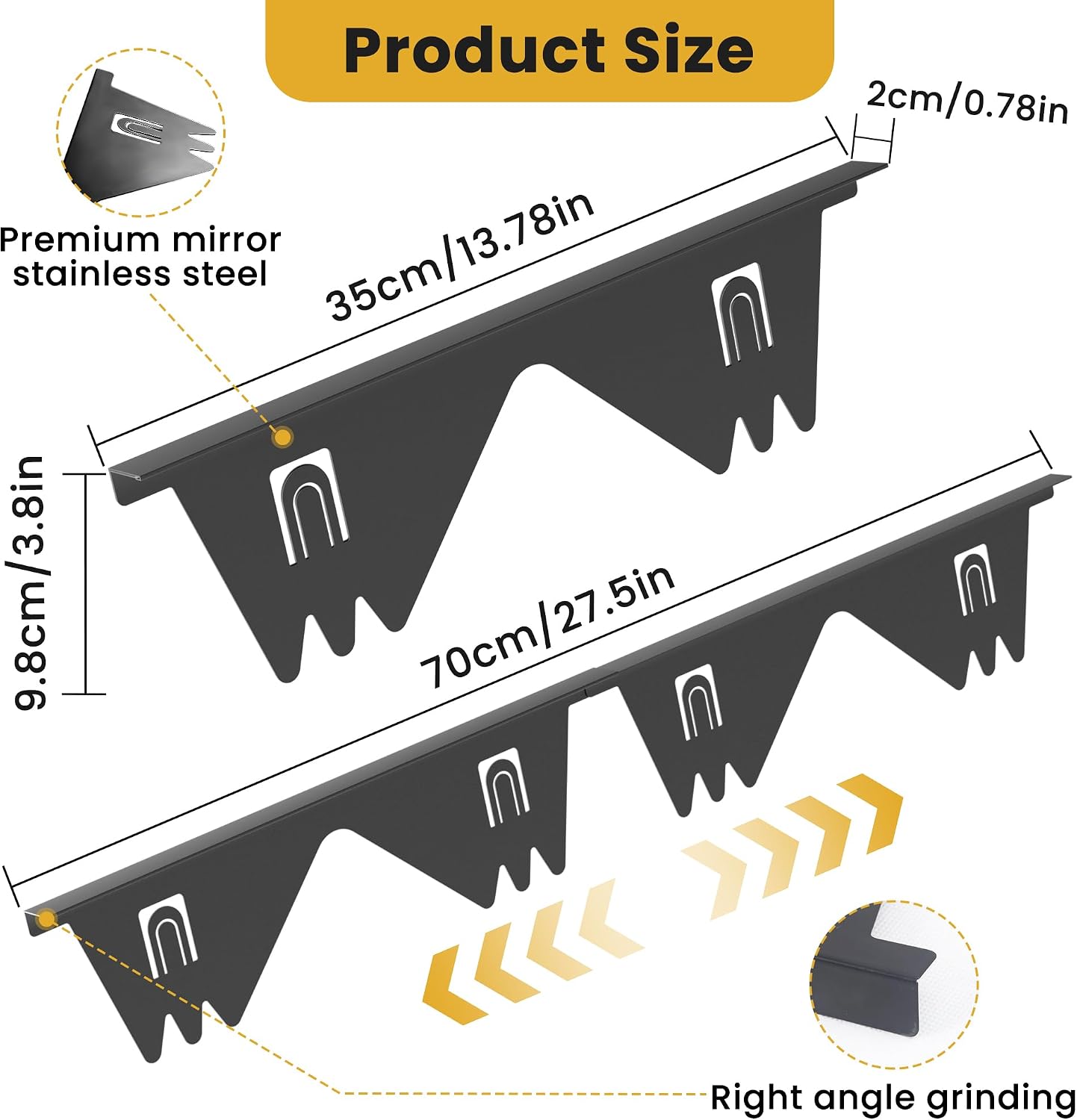 Detalle de SCOPOW JJ-003 Stainless Steel Stove Gap Covers, Adjustable 13.8–27.5 in, 2-Pack