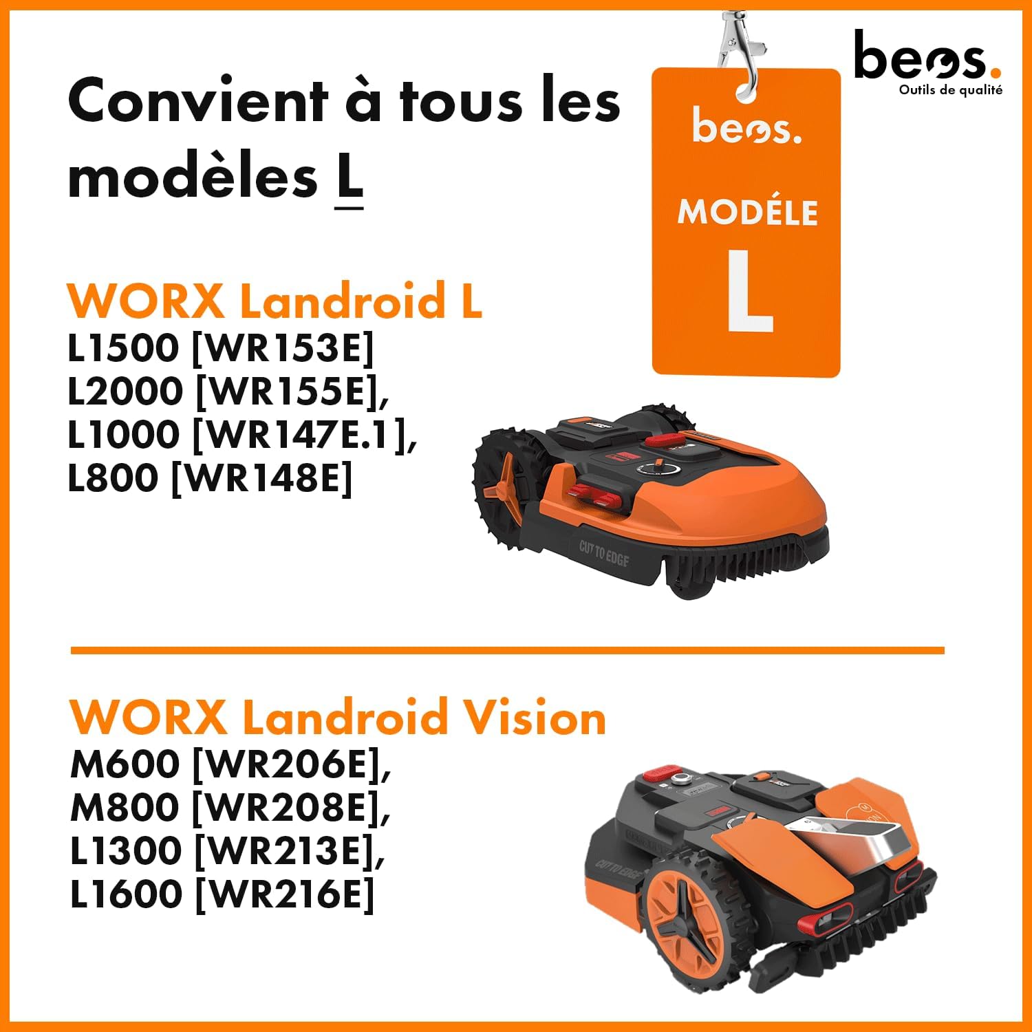 Detalle 2 de BEOS 2 crampons en acier inoxydable pour Worx Landroid L et Vision – traction renforcée et vis Torx incluses
