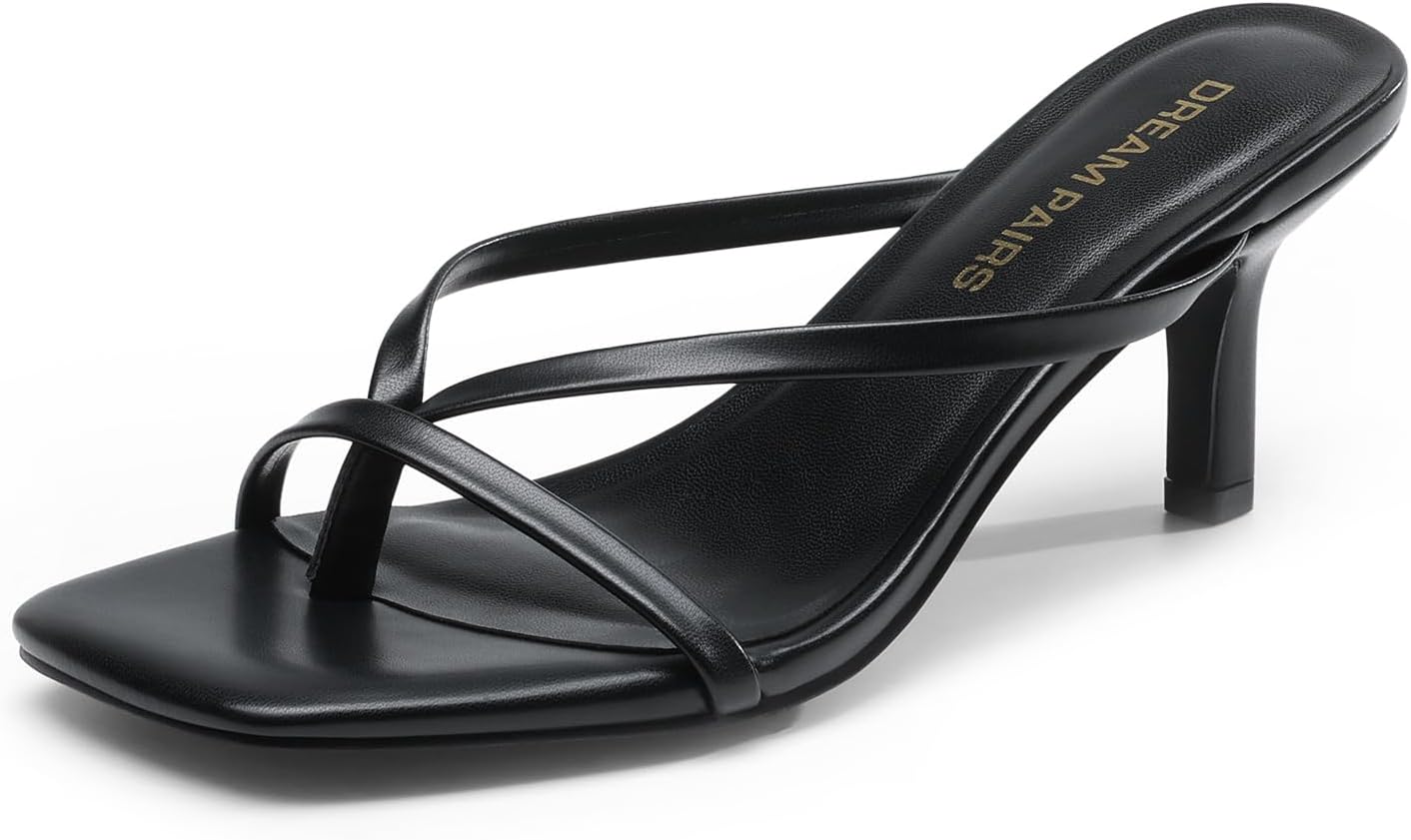 Detalle de DREAM PAIRS Kitten Heels Thong Sandals with Square Toe, Slip-On Low Heels