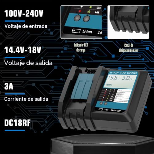 Detalle de Amoresbat, 2 baterías de 18 V y 5,5 Ah con cargador compatible con DC18RF