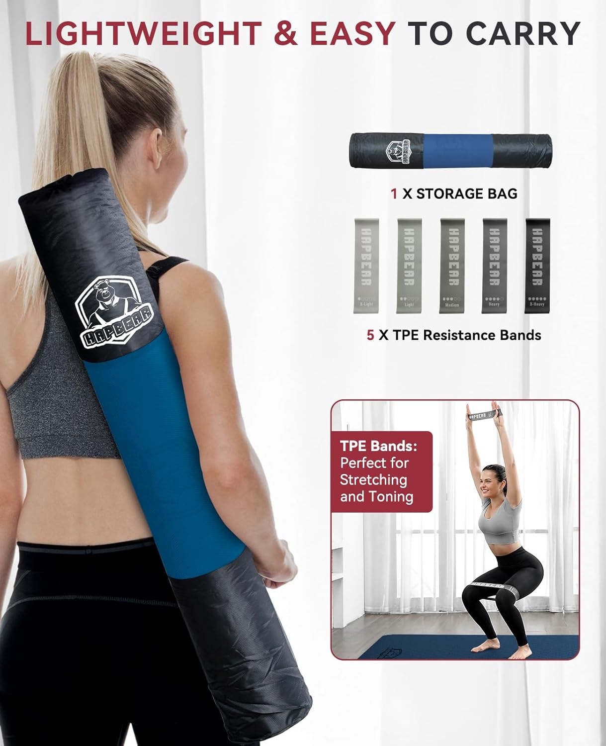 Thumbnail 6 de HAPBEAR Large Yoga Mat 183x91cm 6mm