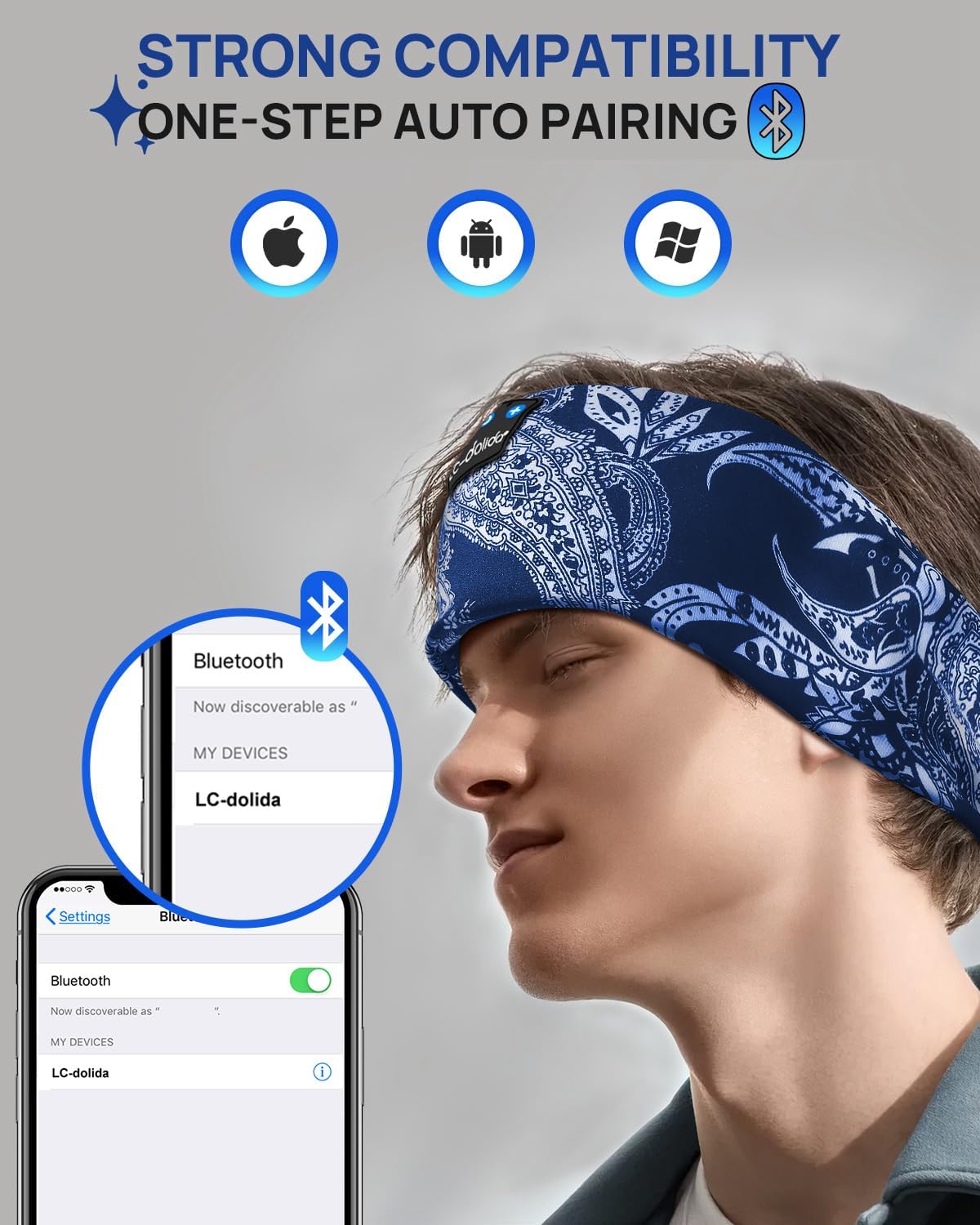 Detalle 2 de LC-dolida LC001 Bluetooth 5.4 Sleep Headband Headphones with Mic