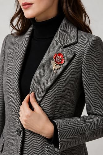 Detalle de Jewellbox Red Poppy Flower Brooch in Alloy and Enamel, Red and Gold-Tone
