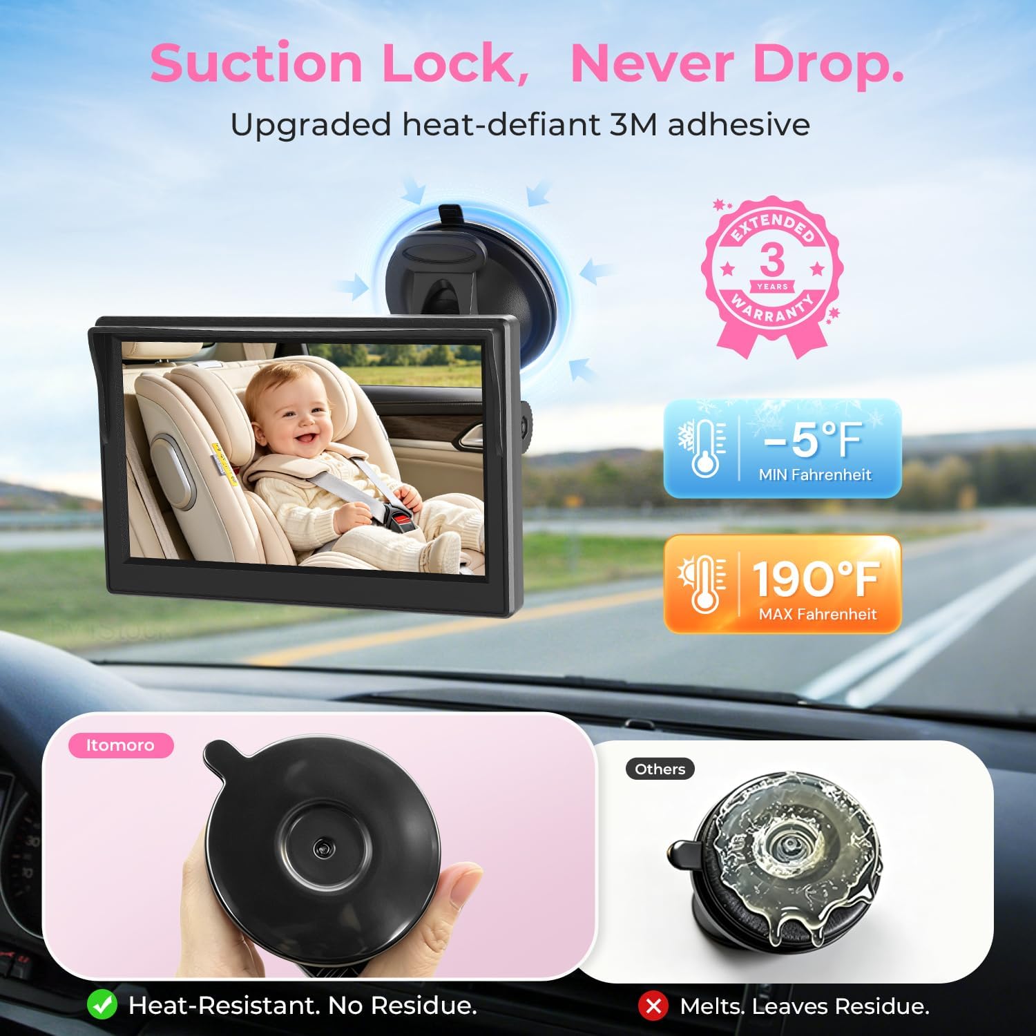 Thumbnail 4 de Itomoro ACZ403 Dual Baby Car Camera, 1080p Split-Screen, 940nm Night Vision