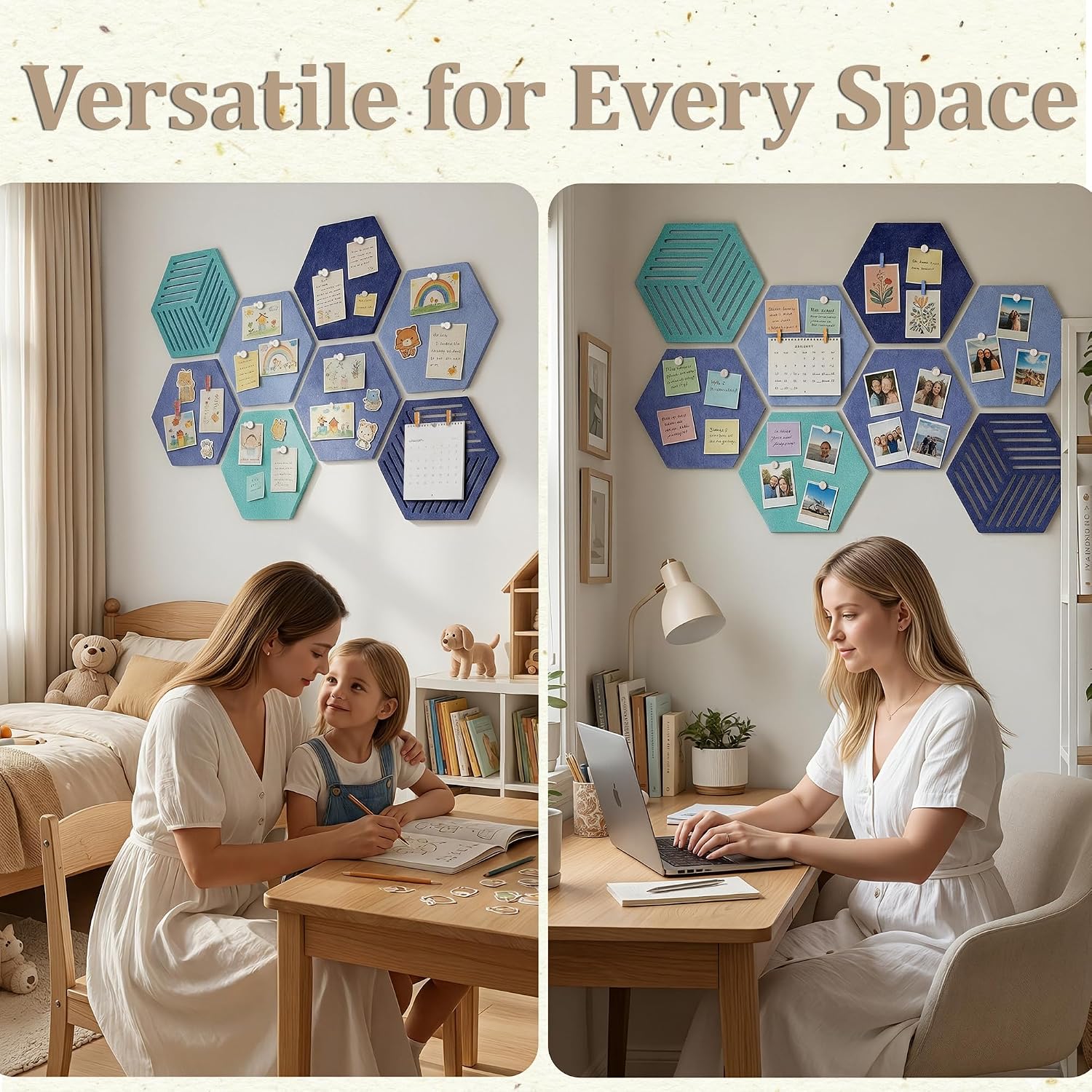 Detalle 2 de Uoisaiko UY-US-10059-Q8 Hexagonal Felt Bulletin Board Tiles, 8-Pack