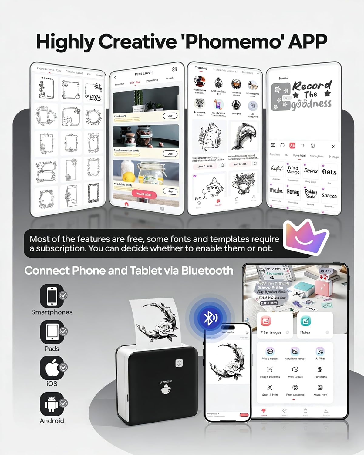 Thumbnail 6 de Phomemo M02 Pro : mini imprimante photo portable sans fil (300 dpi) avec rouleaux de papier pour étiquettes