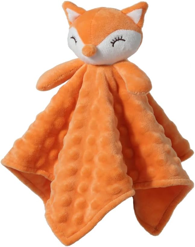 Detalle de CREVENT Soft Plush Animal Face Security Blanket (Orange Fox) – Fleece cuddle comforter for babies