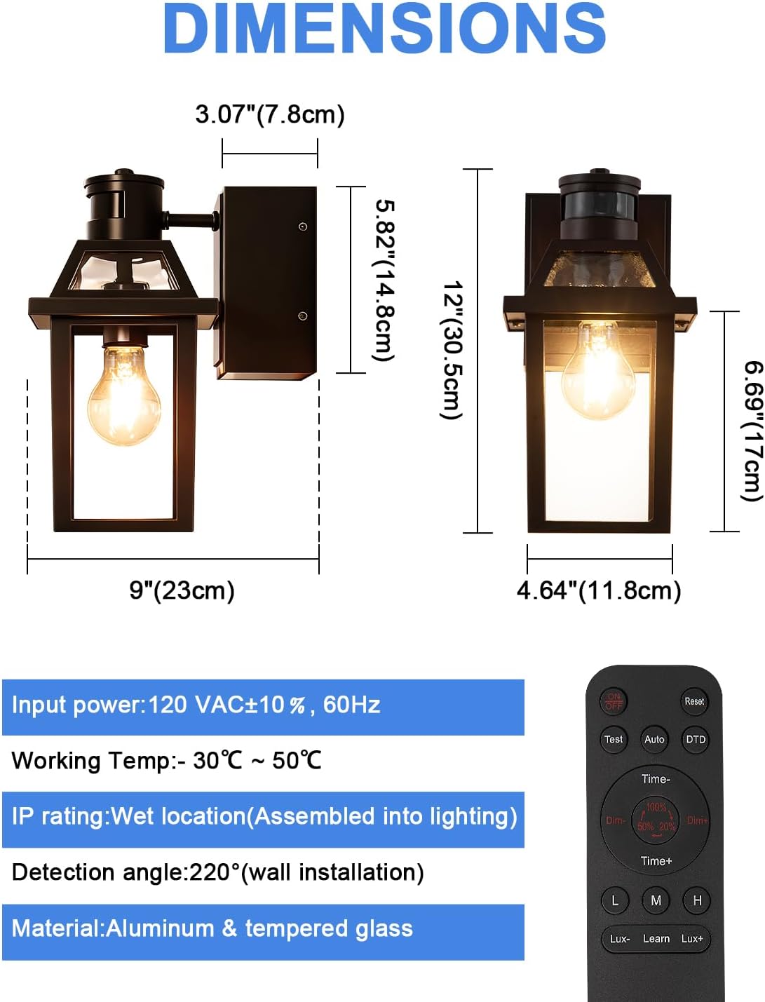 Detalle de Yisuro T-ES-220PS-RM-BB1 Outdoor Porch Light with GFCI Outlets and Motion Sensor