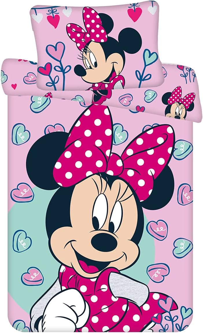 Detalle de Parure de lit bébé Minnie Mouse Jerry Fabrics (100 x 135 cm) en coton 100% rose à fermeture éclair