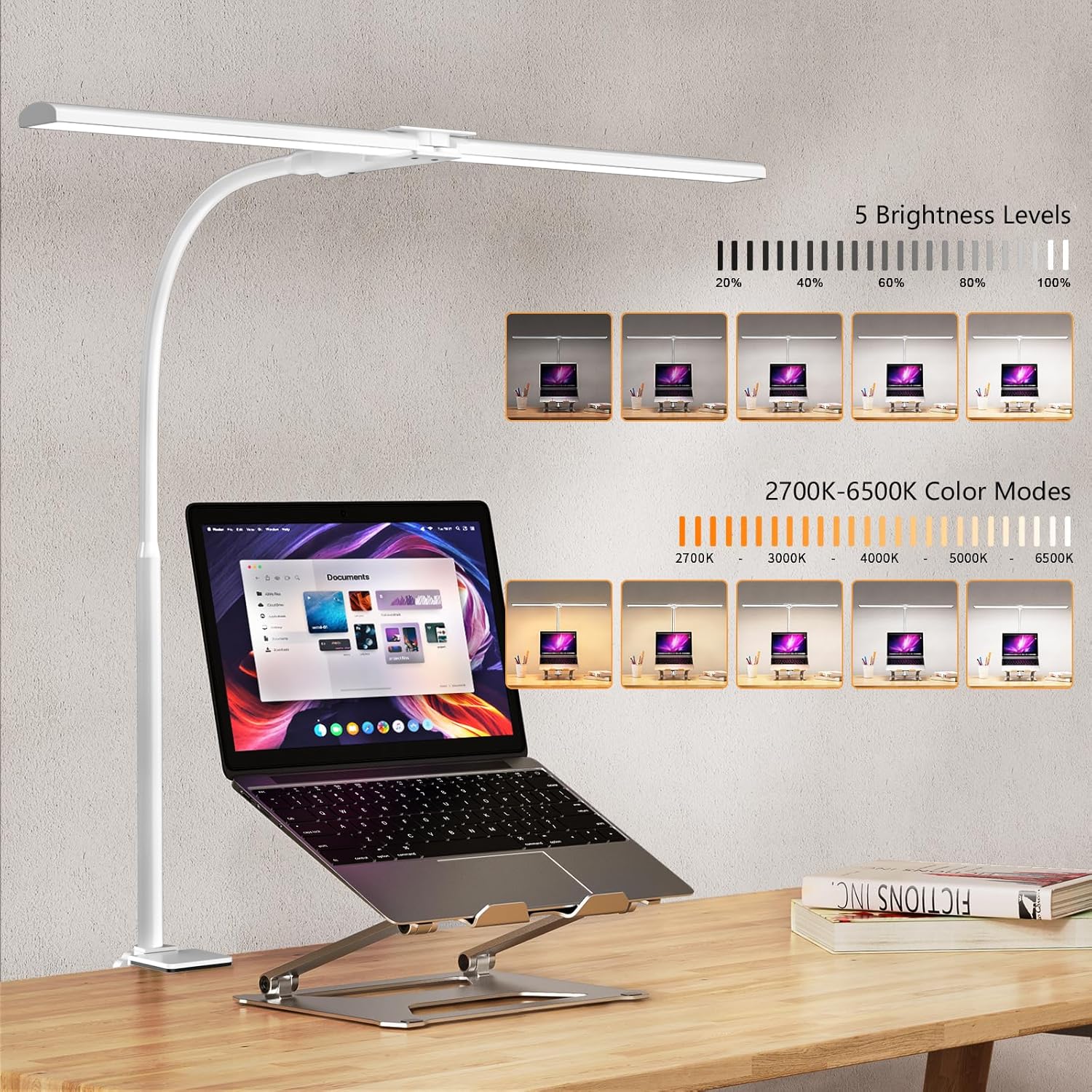 Thumbnail 3 de Schreibtischlampe LED Dimmbar mit Doppelkopf, Klemmbar, 1200 Lumen – Augenfreundliche Beleuchtung für Homeoffice