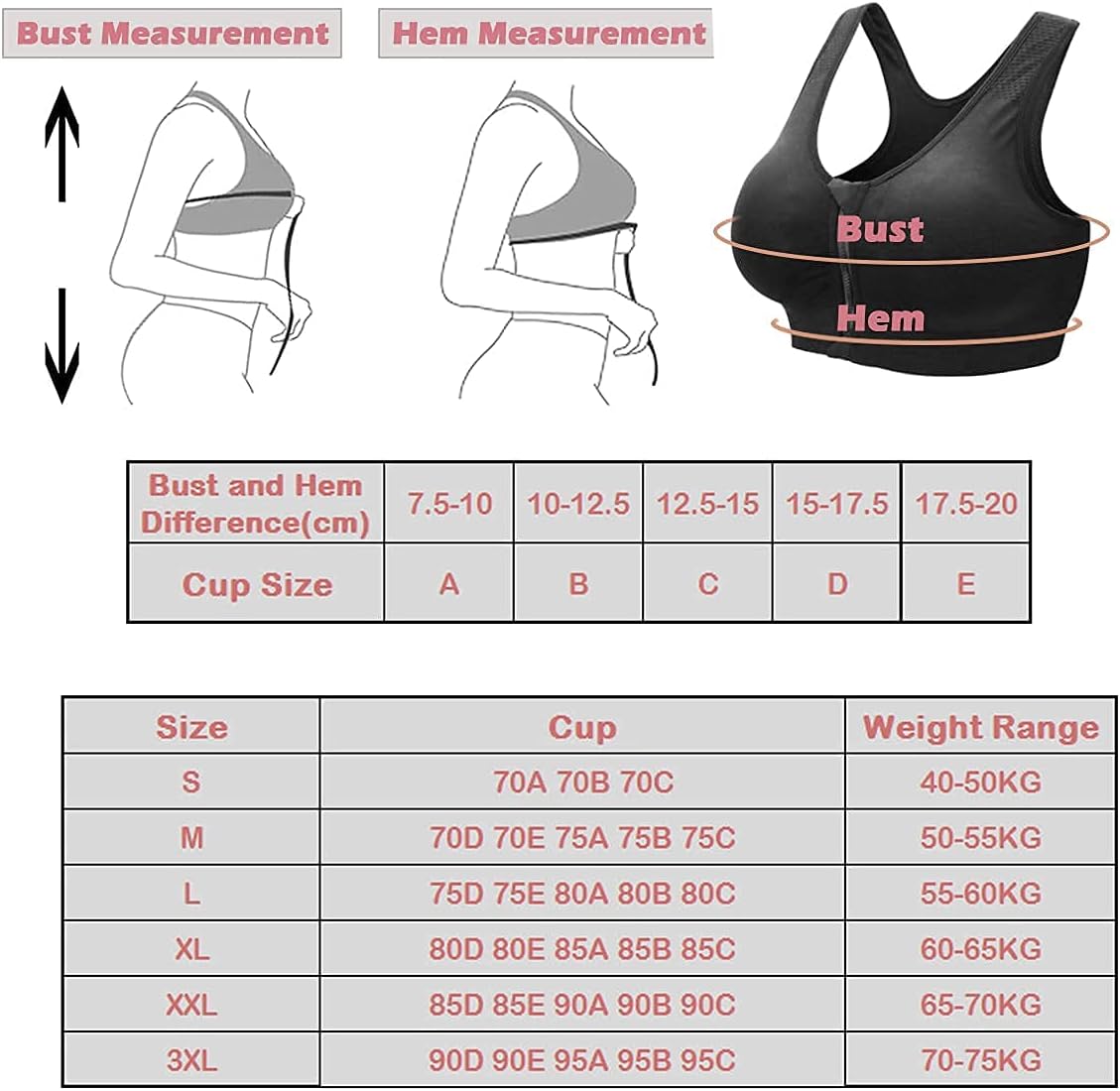 Detalle de ZOEREA Soutien-Gorge de Sport Femme à Zip Avant, Push Up Sans Armature – Coussins Amovibles