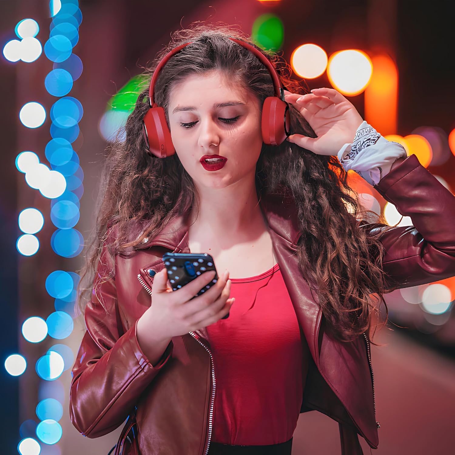 Detalle 2 de Lankey Sound Bluetooth Kopfhörer mit ANC, bis zu 100 Stunden Laufzeit und Hi-Res Audio (Rot)