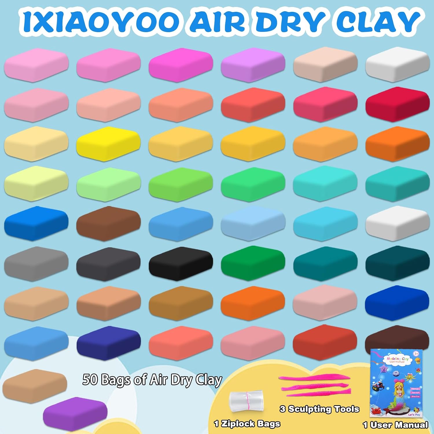 Thumbnail 3 de Ixiaoyoo Air Dry Clay: 50-Color Modelling Kit for Creative Learning