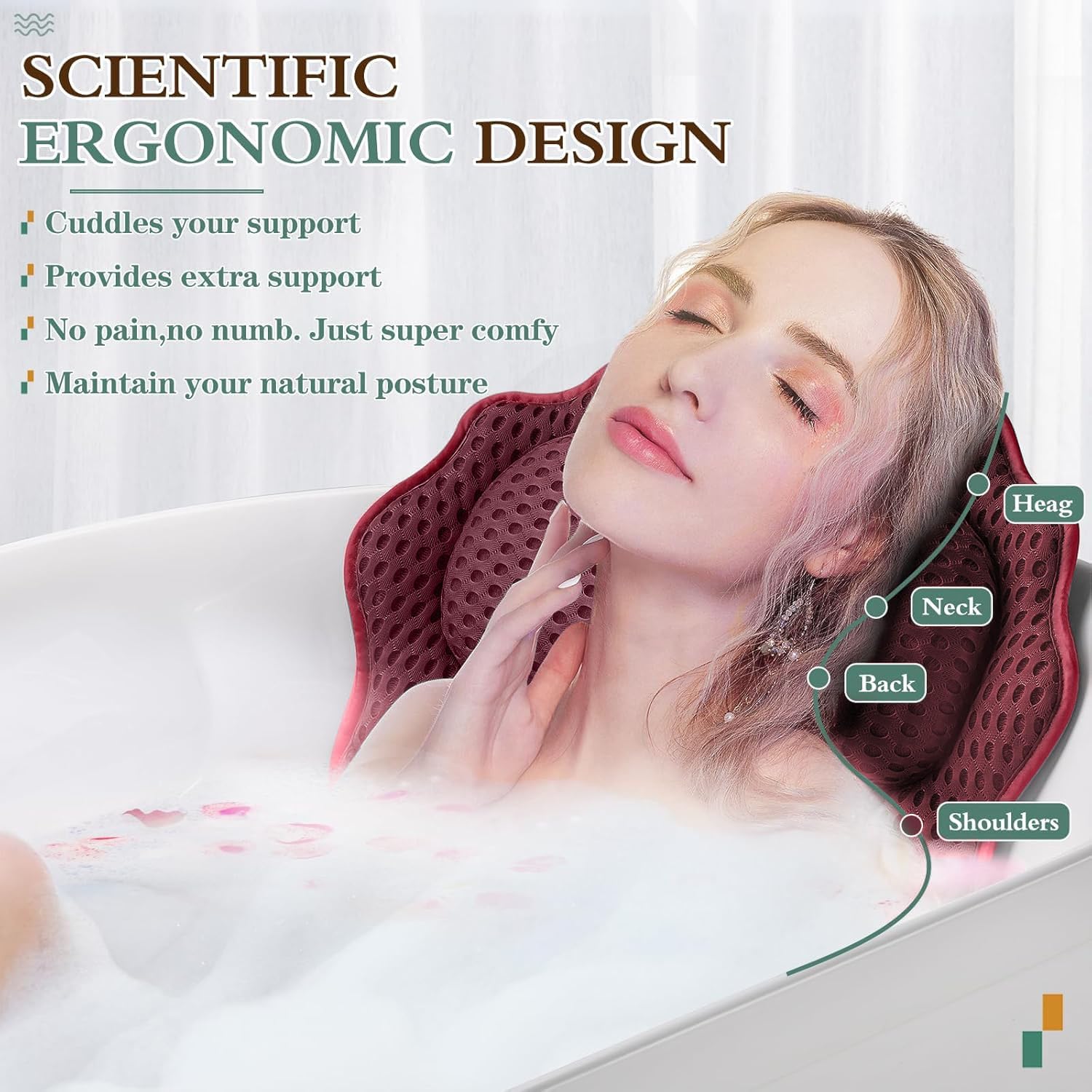 Thumbnail 1 de Bath Pillow RUVINCE Ergonomic Luxury Bathtub Pillow with Head, Neck, Shoulder and Back Support