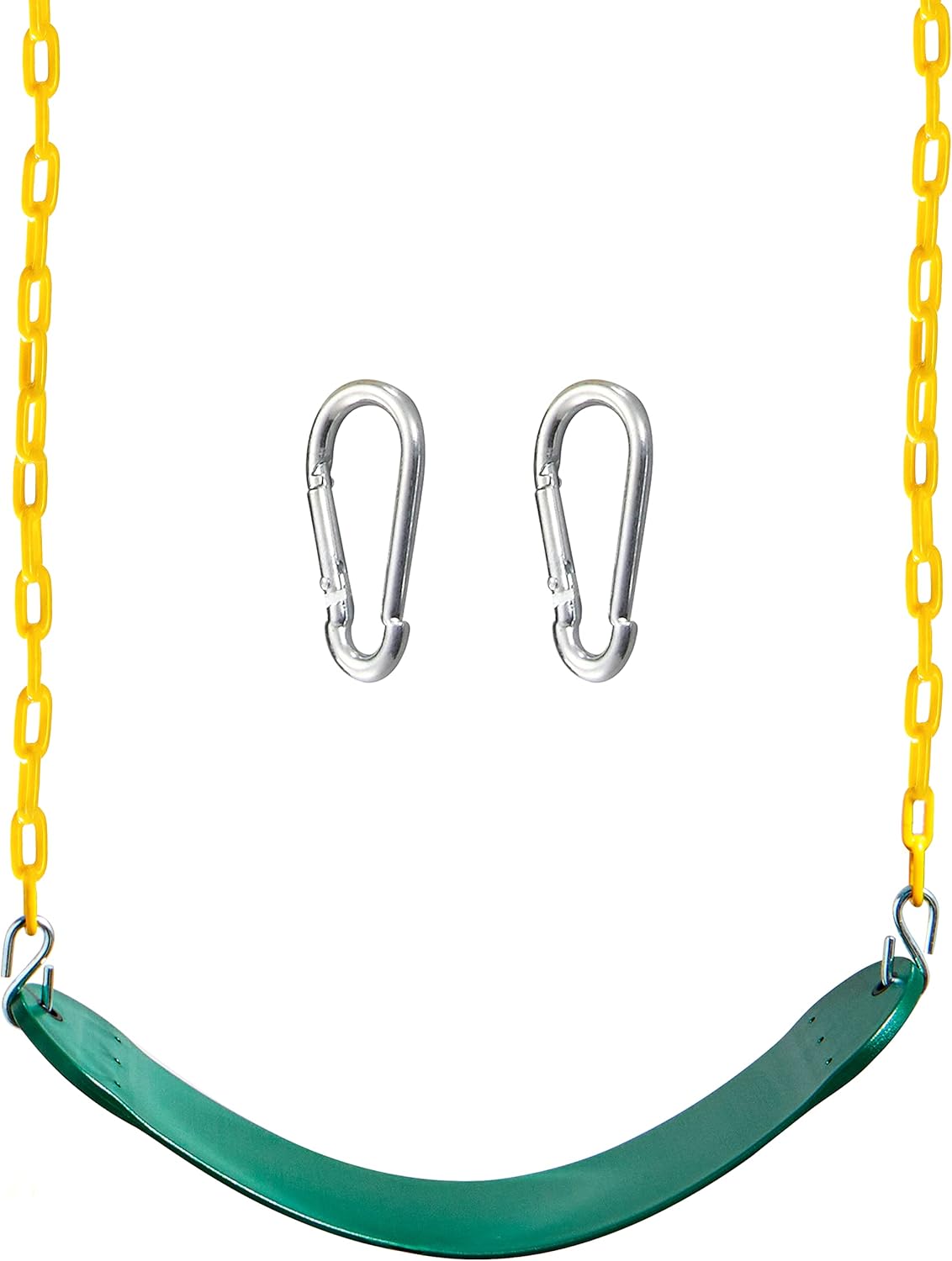 TURFEE Heavy Duty Swing Seat (Green) with 66” Chain, Snap Hook Accessories for Kids