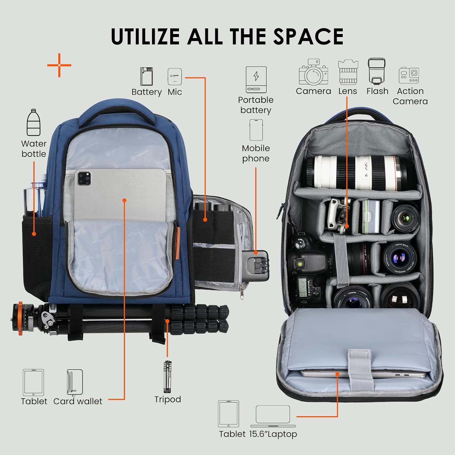 Detalle de TARION Zaino Fotografico TB-04: Zaino professionale per reflex con scomparti modulabili e copertura antipioggia