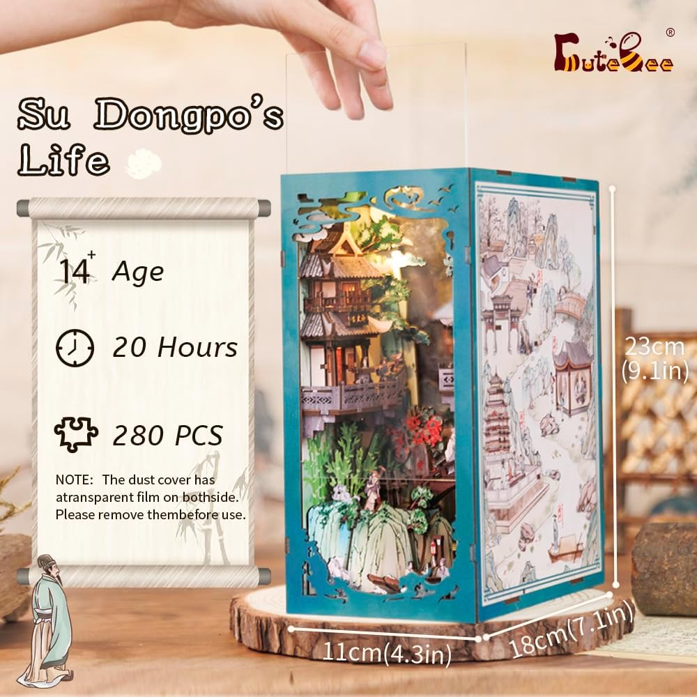 Thumbnail 1 de CUTEBEE DIY Book Nook Kit – Maison de poupées en bois avec lumière LED (Su Dongpo's Life)