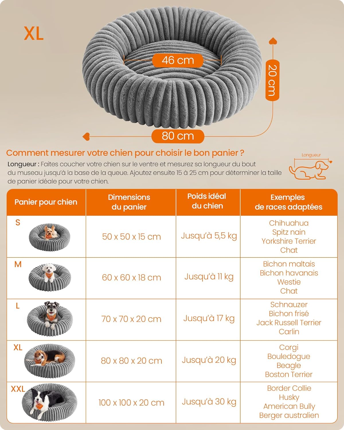 Thumbnail 5 de Feandrea Panier pour chien et chat taille grande (80 cm) gris tourterelle PGW304GD01