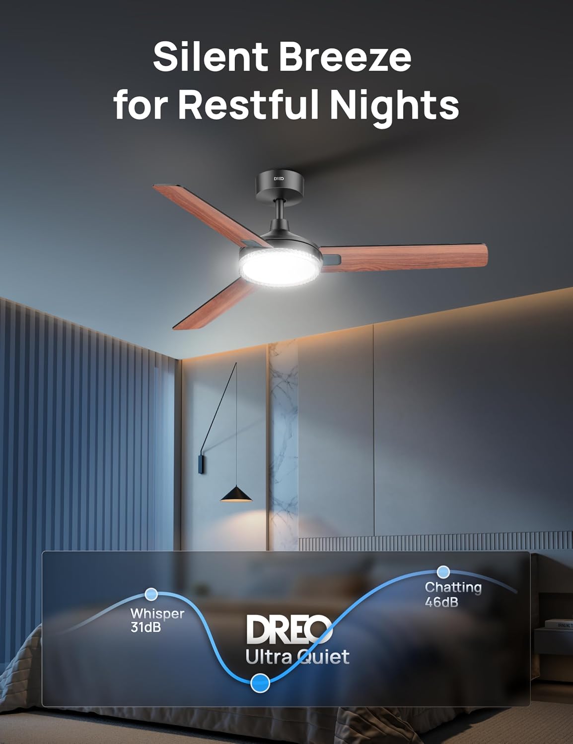 Thumbnail 3 de DREO 52 Inch Smart Ceiling Fan with Lights: Quiet, Colour-Tuned illumination and voice‑control