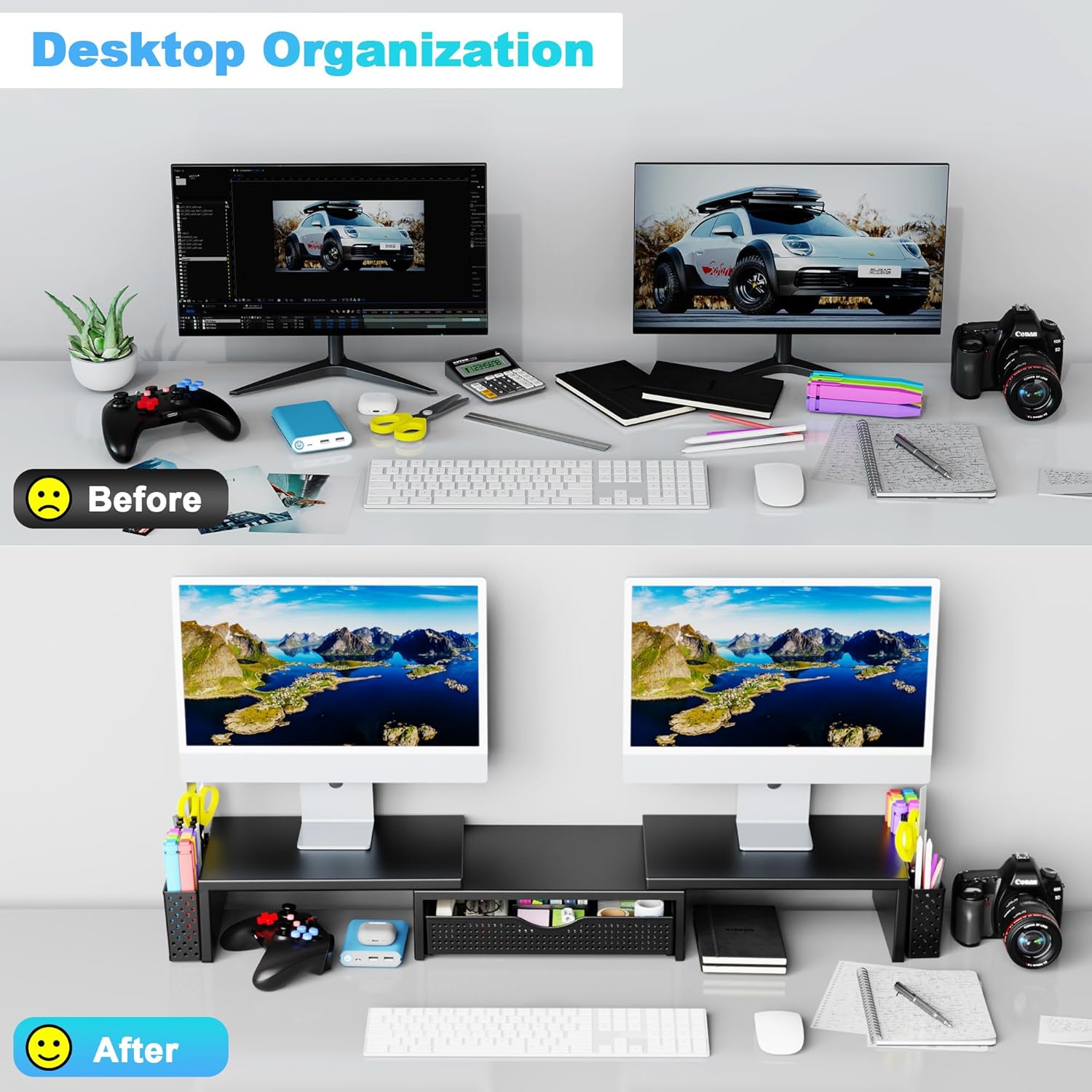 Thumbnail 2 de Spacrea Dual Monitor Stand Riser with Drawer 🖥