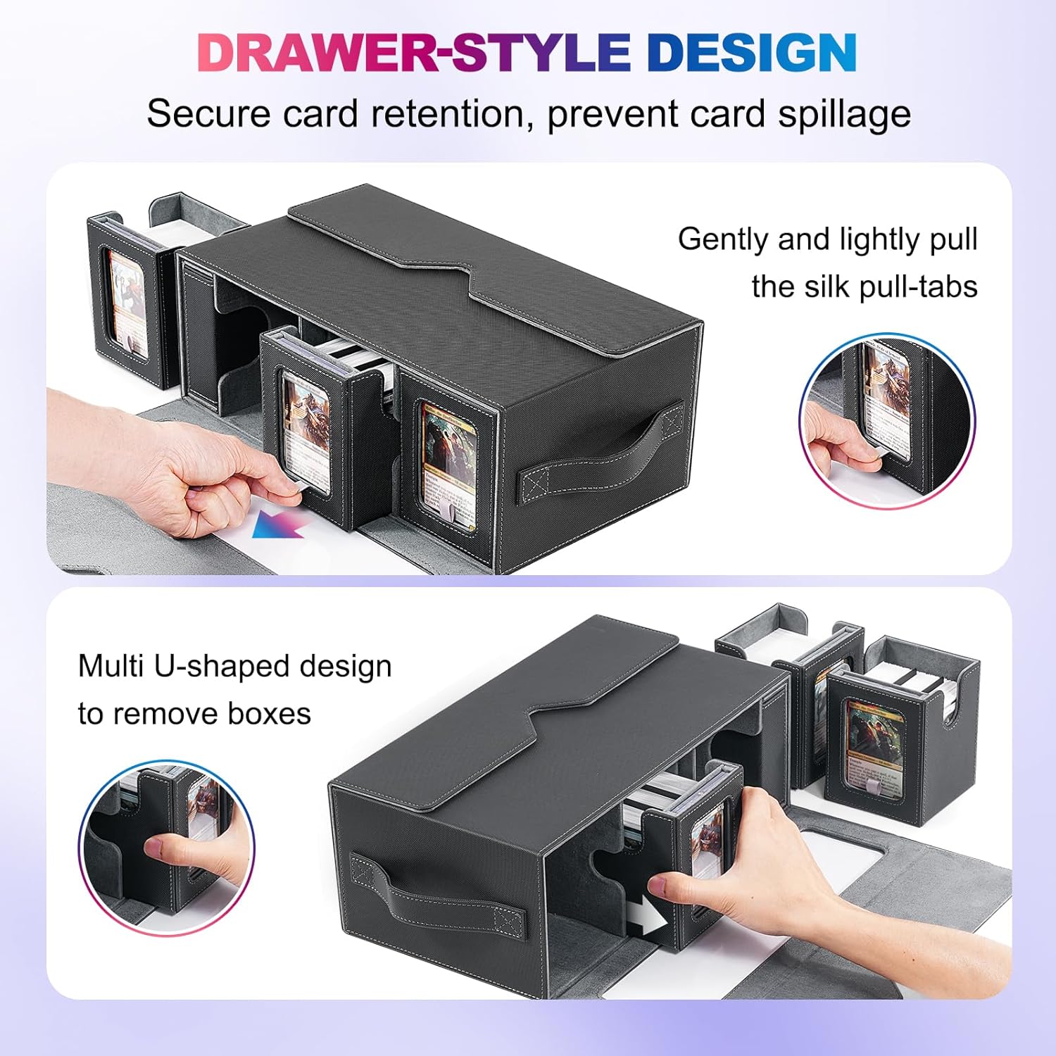 Thumbnail 4 de UAONO Commander Deck Box for MTG (6-Deck Modular Case with Dice Tray & 35PT Magnetic Holders) – Black/Grey