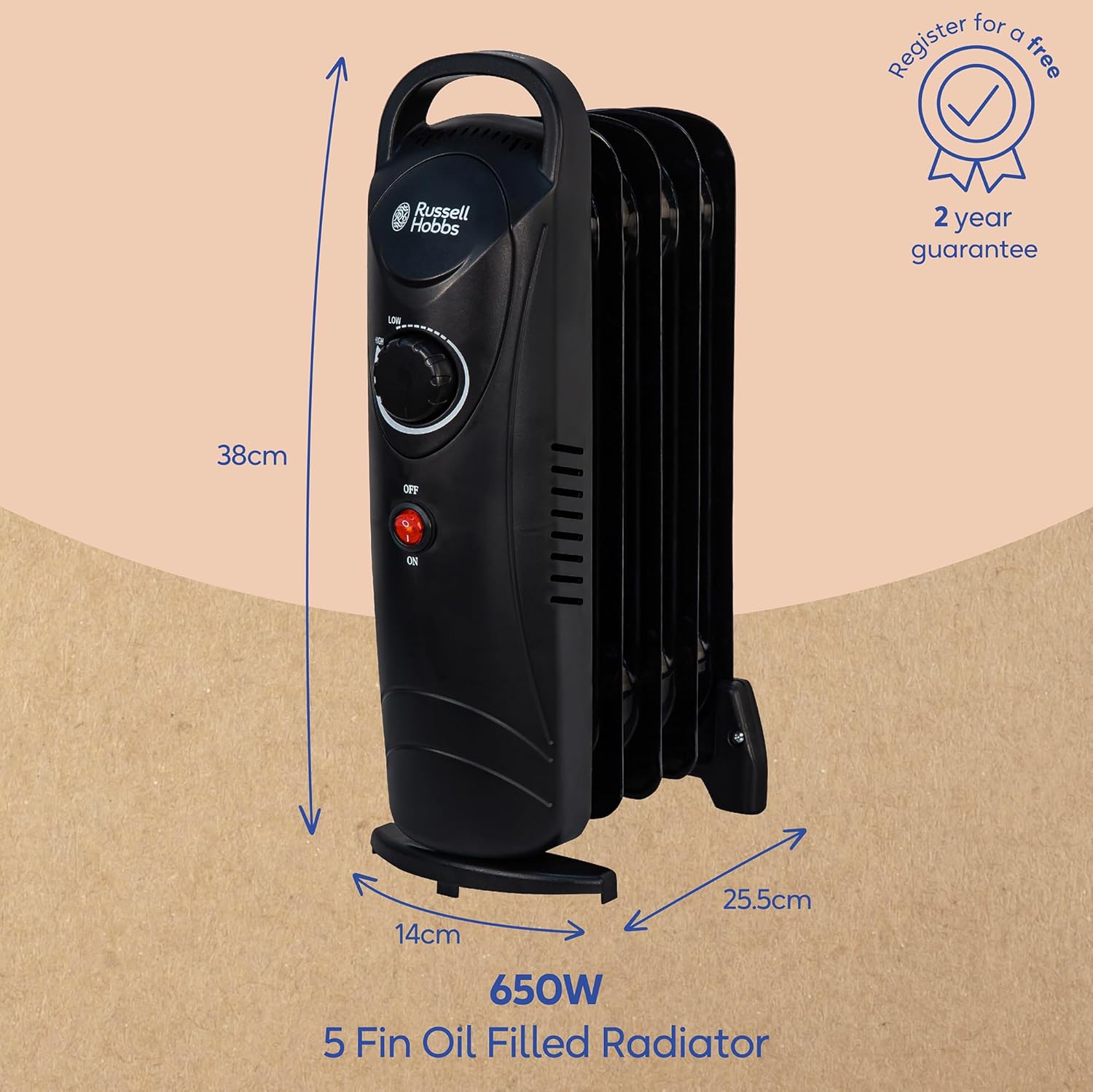 Detalle 2 de Russell Hobbs RHOFR3001 650W oil-filled radiator for 10 m²
