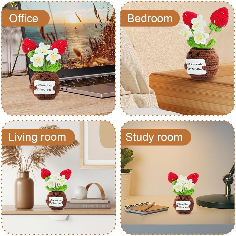 Thumbnail 5 de Vicloon Mini Positive Doll, peluche a forma di piantina in vaso all’uncinetto con carta positiva