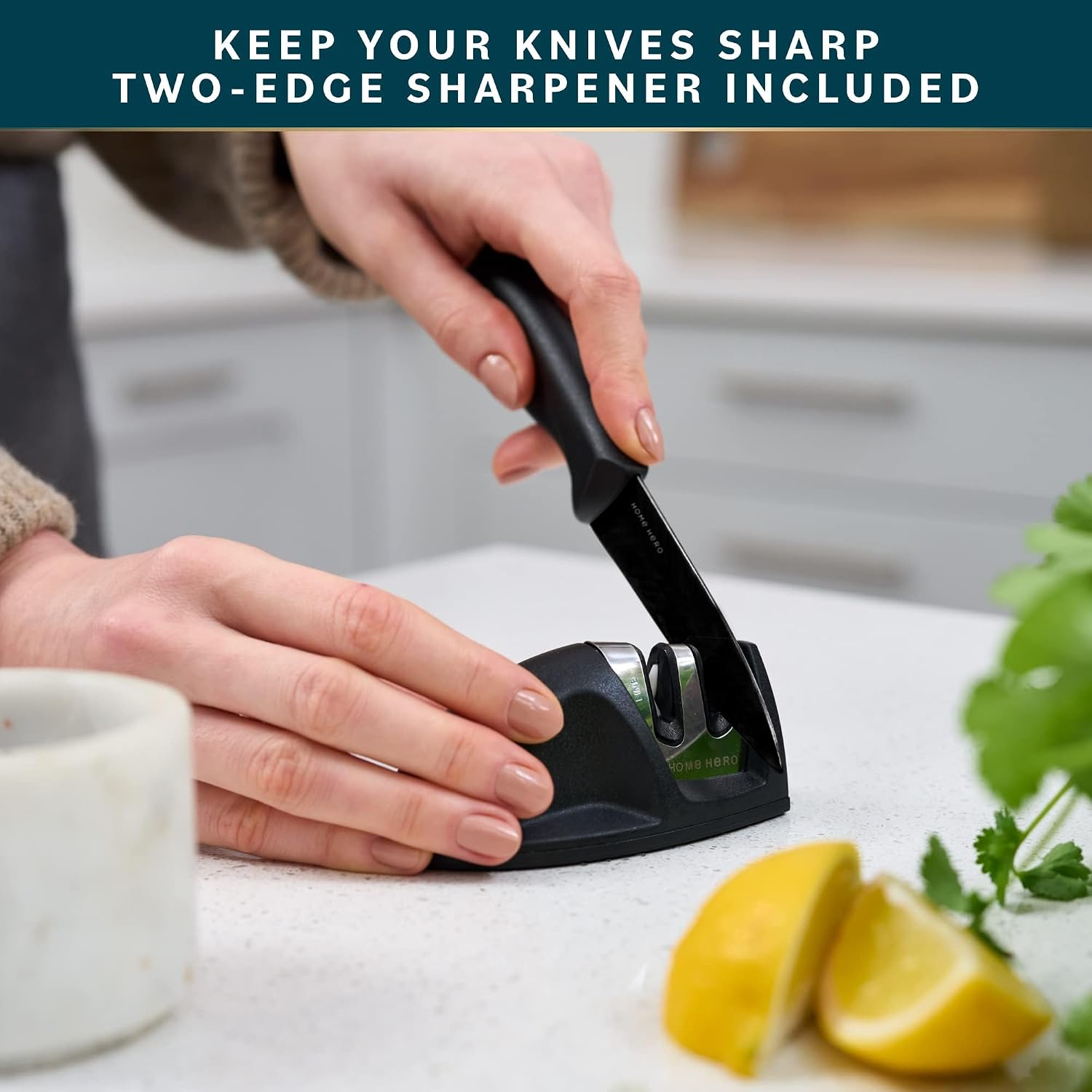 Detalle de Home Hero HHKS0141 11-Piece Knife Set, Black Stainless Steel Blades