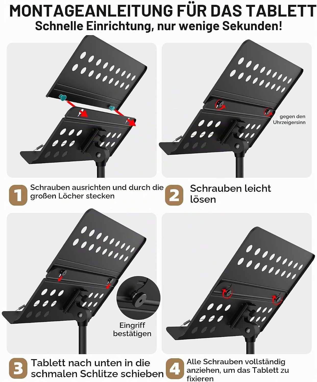 Detalle de Vekkia Notenständer Professionell, Höhenverstellbar 81,3–142,2 cm – stabil, tragbar & vielseitig einsetzbar