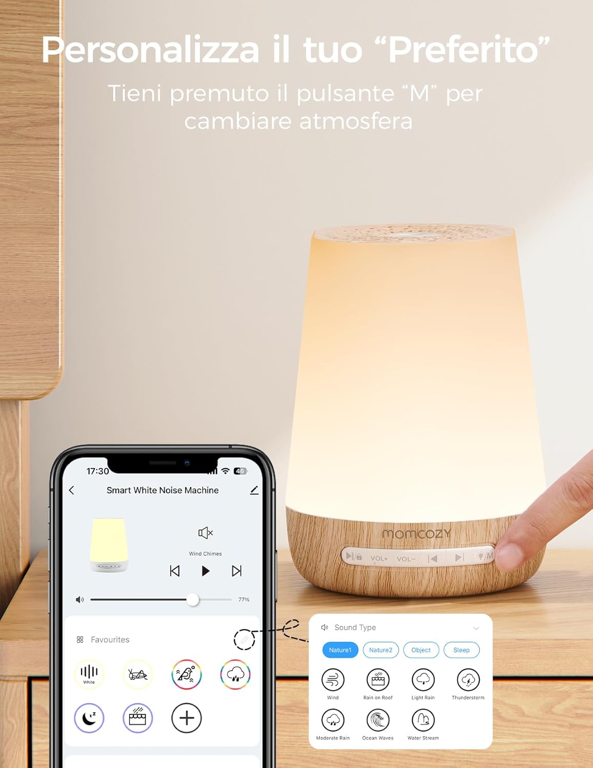 Thumbnail 4 de Momcozy Macchina del Rumore Bianco con 34 Suoni, Luce a 7 Colori e Controllo Wi‑Fi via App