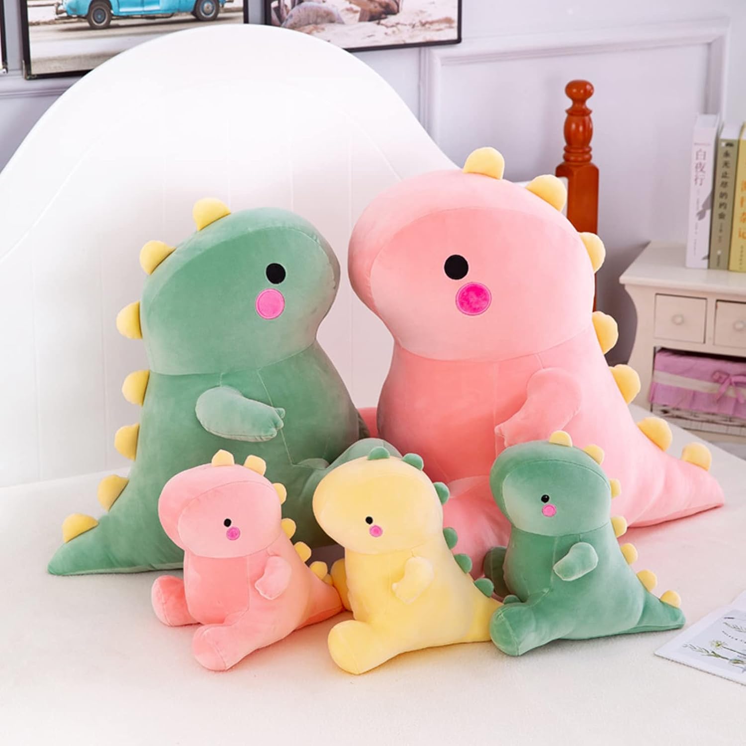 Detalle 2 de DUANMUL Cute Fat Dinosaur Plush Toys (Green, 8in) — Soft Stuffed Dino for Kids